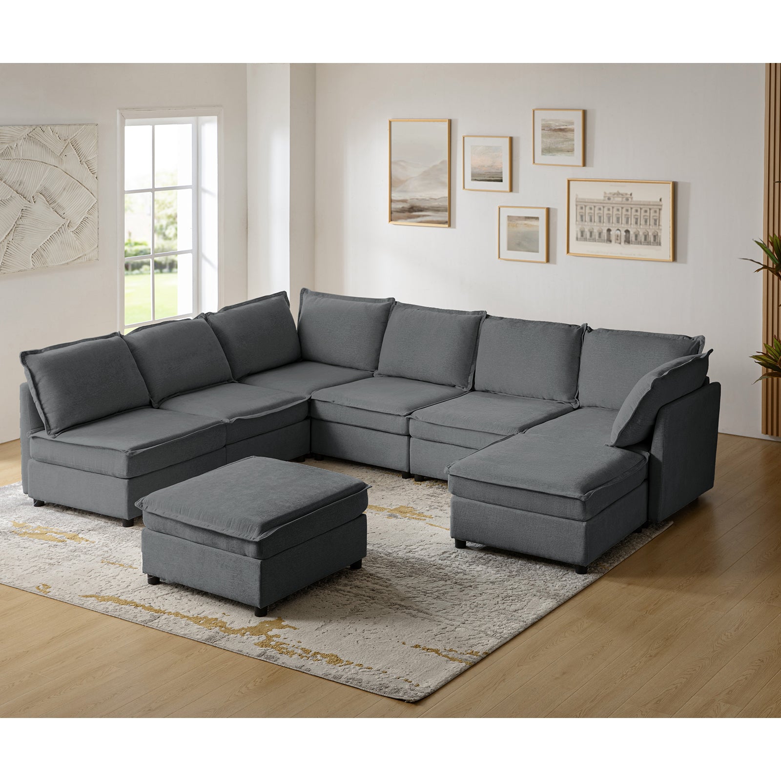 Harmetrix 8-Seater Soft Sectional Sofa with Storage | Modern L-Shaped Couch for Living Room | Comfortable & Spacious for Family Gatherings & Movie Nights