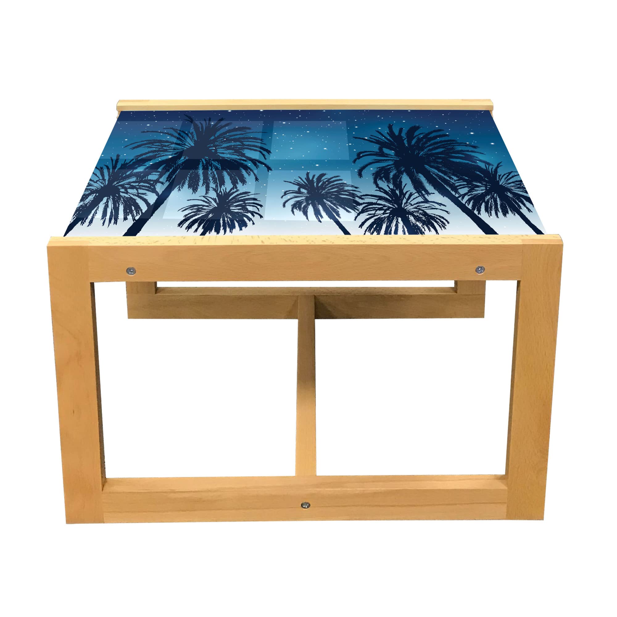 Ambesonne Trees Coffee Table - Palm Silhouettes Nature Themed with Starry Sky Art Print, Acrylic Glass Top & Wooden Frame - Perfect for Living Rooms, Offices & Dorm Decor (Dark Night Blue & White, Small)