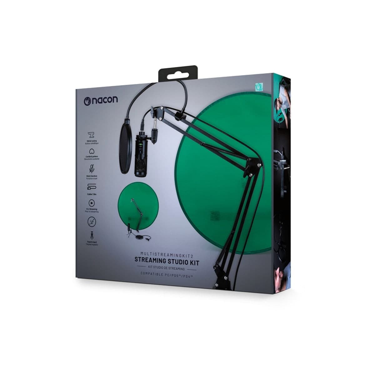 Nacon Professional Streaming Mic Kit with Green Screen for PC, PS4, PS5 - Perfect for Live Gaming, Podcasts & YouTube Content Creation