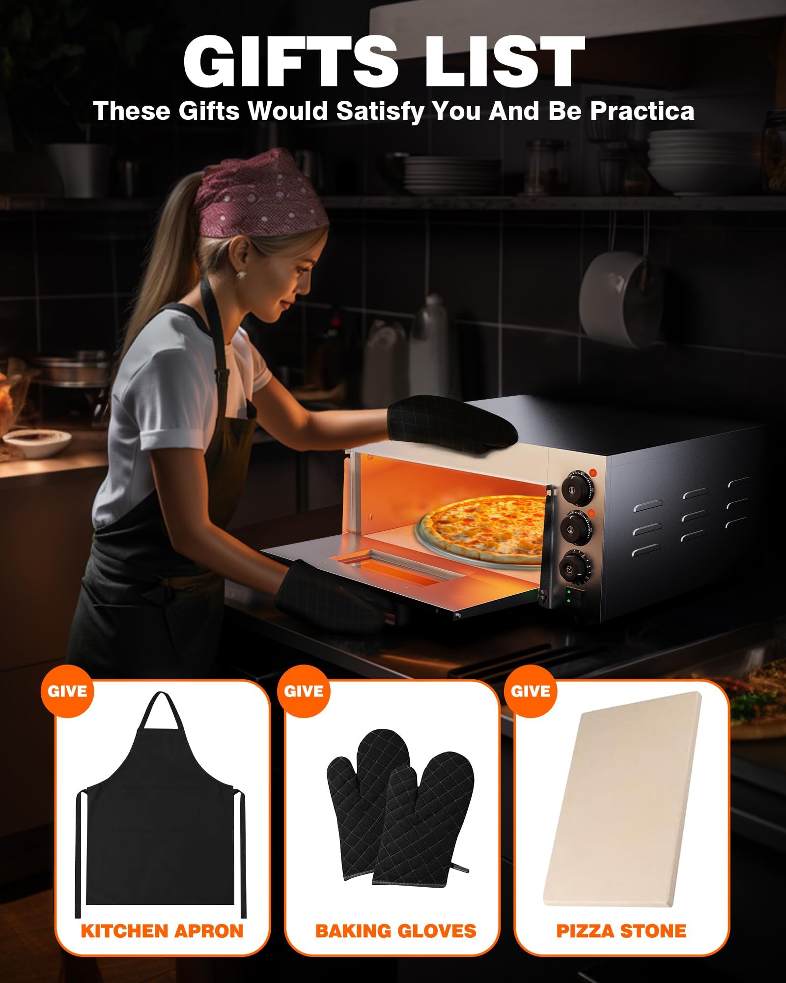 **PYY 1800W Commercial Electric Pizza Oven Countertop with Pizza Stone & Timer – Indoor Pizza Maker for Home, Restaurant & Party Use – Silver**
