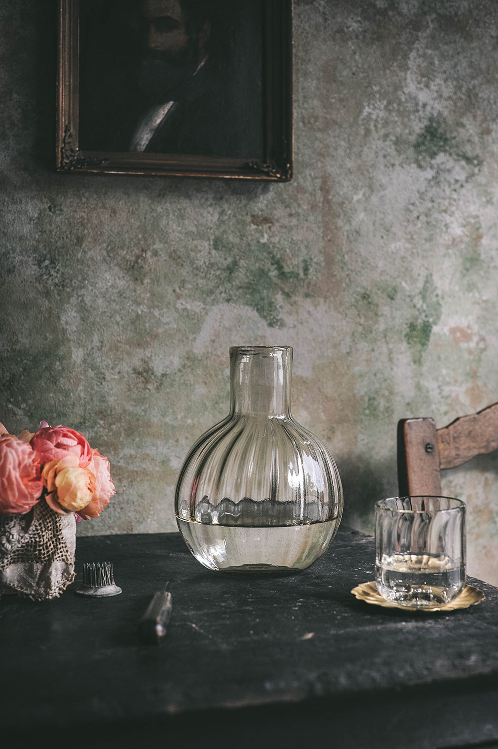 Eco-Friendly Recycled Glass Fluted Carafe Set - 2-Piece Water Pitcher & Drinking Glasses for Home, Kitchen & Party Serving - Perfect for Iced Tea, Lemonade & Cocktails