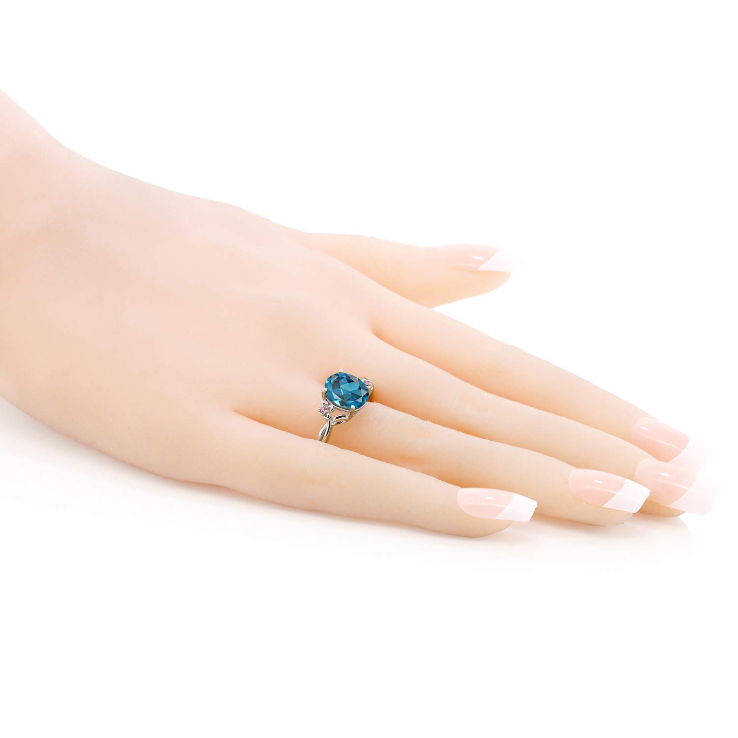 3.08 Ct Oval London Blue Topaz & Pink Lab-Grown Diamond 925 Sterling Silver Ring for Women - Elegant Engagement, Anniversary & Wedding Jewelry Gift