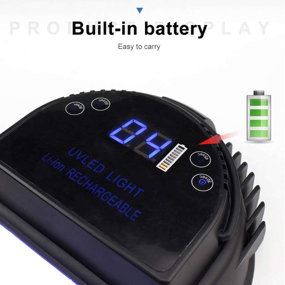 64W Wireless Rechargeable UV LED Nail Lamp - Cordless Gel Nail Dryer with Built-in Lithium Battery for Professional Salon & Home Manicure - Perfect for Nail Art, Gel Polish Curing & DIY Nail Care (Black)