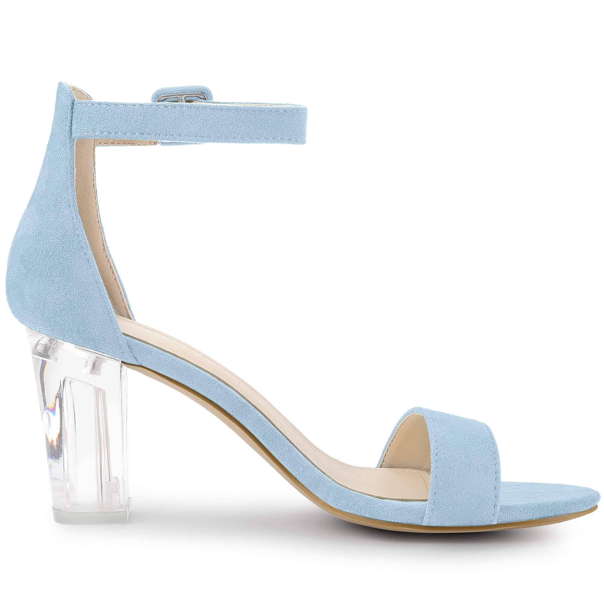 Allegra K Women's Chunky Clear Heel Ankle Strap Sandals - Comfortable High Heels for Party, Wedding & Evening Wear