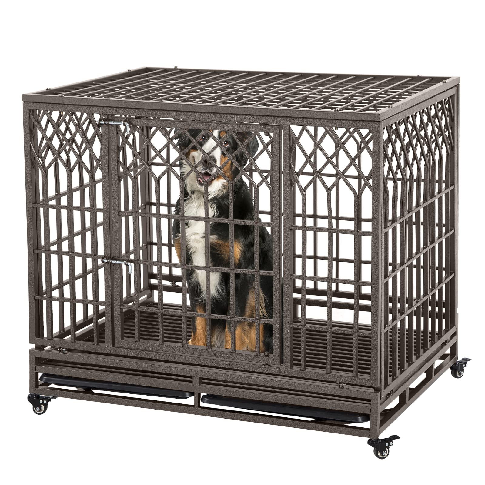 **HIDOG Heavy Duty Dog Crate - Strong Metal Dog Cage for Large Dogs, Escape-Proof Pet Kennel with Wheels & Removable Tray, Double Lock Security - Indoor & Outdoor Use for Travel, Camping, or Home**