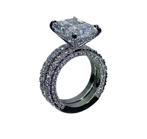 5 Carat Radiant Cut Diamond Bridal Ring Set | 14K White Gold Plated 925 Sterling Silver Wedding Eternity Band with Hidden Halo | Handmade Engagement Ring for Women | Perfect for Proposals, Anniversaries & Special Occasions