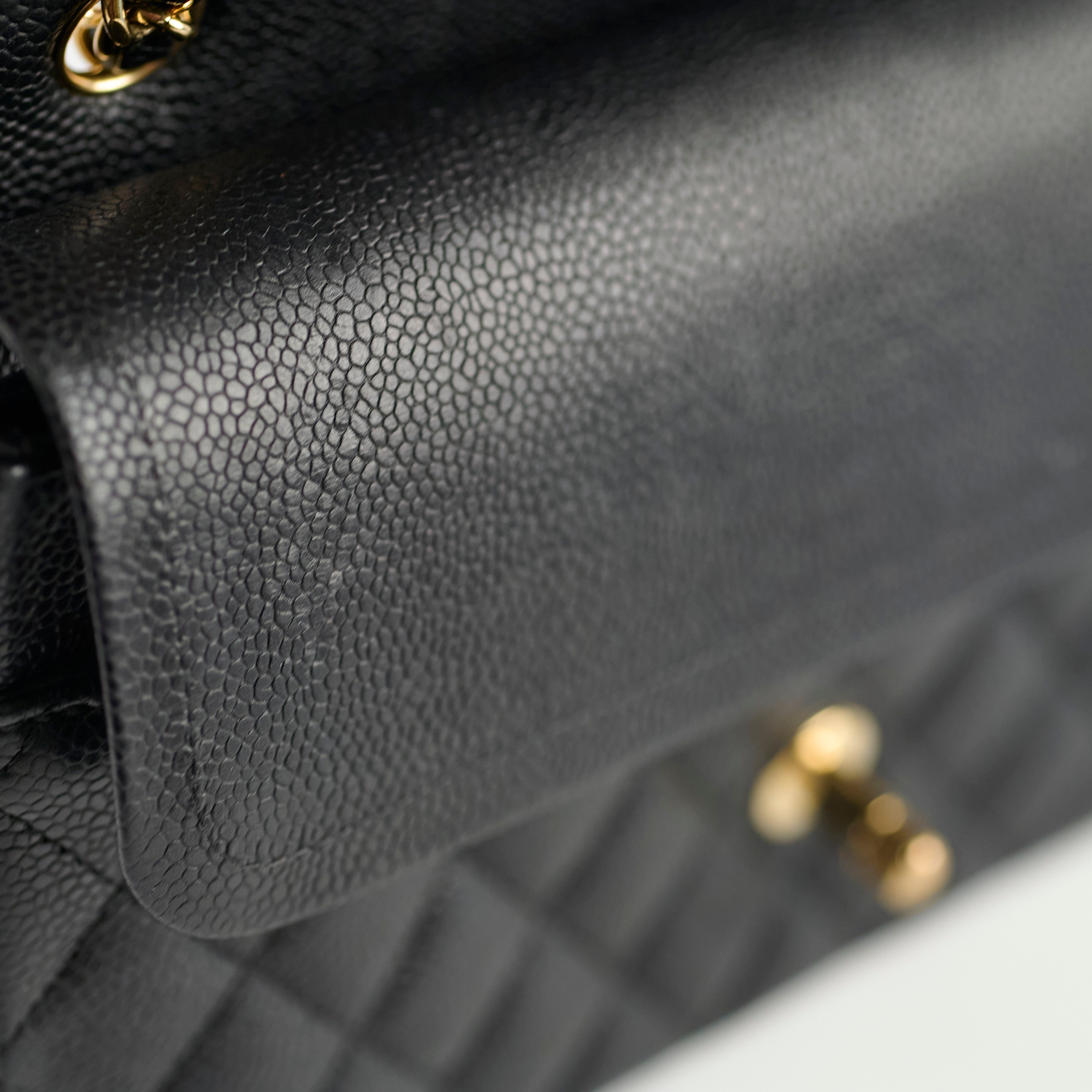 Chanel Medium/Large Caviar 24k Gold Double Classic Flap Bag in Black | Luxury Designer Handbag for Women | Perfect for Evening Events, Parties & Special Occasions