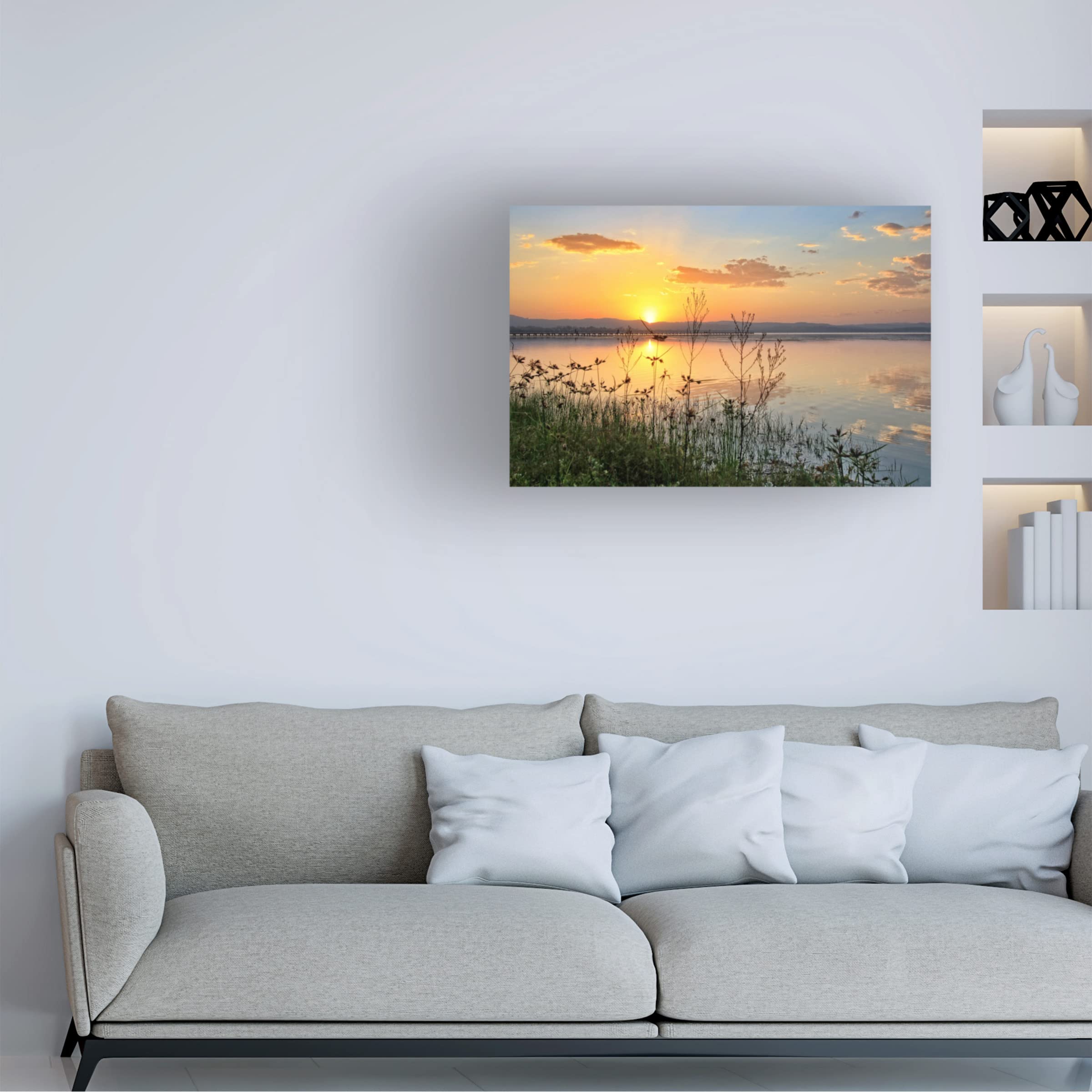 Beata Czyzowska Young 'Lakeside Sunset 2' Canvas Wall Art Print - Modern Landscape Painting for Living Room, Bedroom & Office Decor