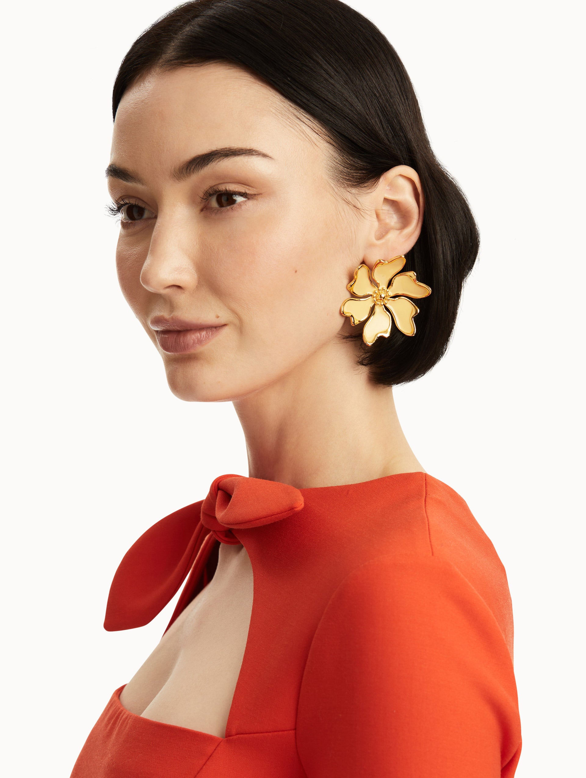 Cherry Blossom Enamel Clip-On Earrings for Women - Japanese Floral Design Non-Piercing Earrings for Parties, Weddings & Everyday Wear