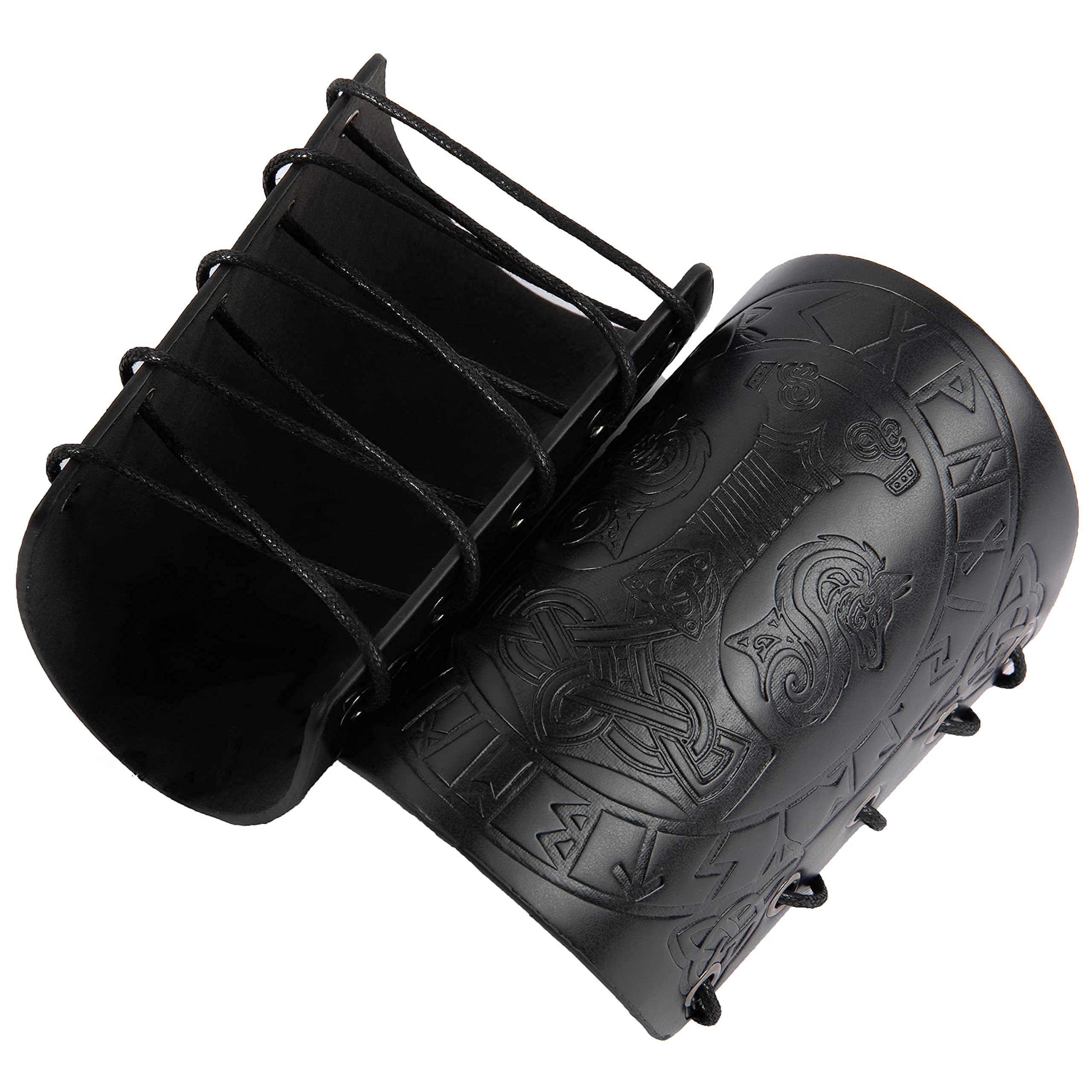 Viking Leather Bracers - Medieval Knight Arm Guards, LARP PU Leather Gauntlet, Embossed Armor Wristband for Cosplay & Renaissance Fairs - Perfect for Role Playing, Historical Reenactments & Costume Accessories