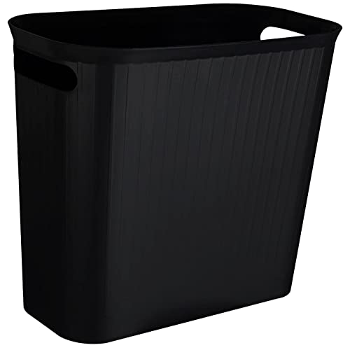Rejomiik 3.5 Gallon Slim Plastic Trash Can with Handles - Small Waste Basket for Bathroom, Bedroom, Office, Kitchen & Dorm | Space-Saving Rectangular Garbage Bin (Black) | Perfect for Tight Spaces Under Sinks, Desks or Corners