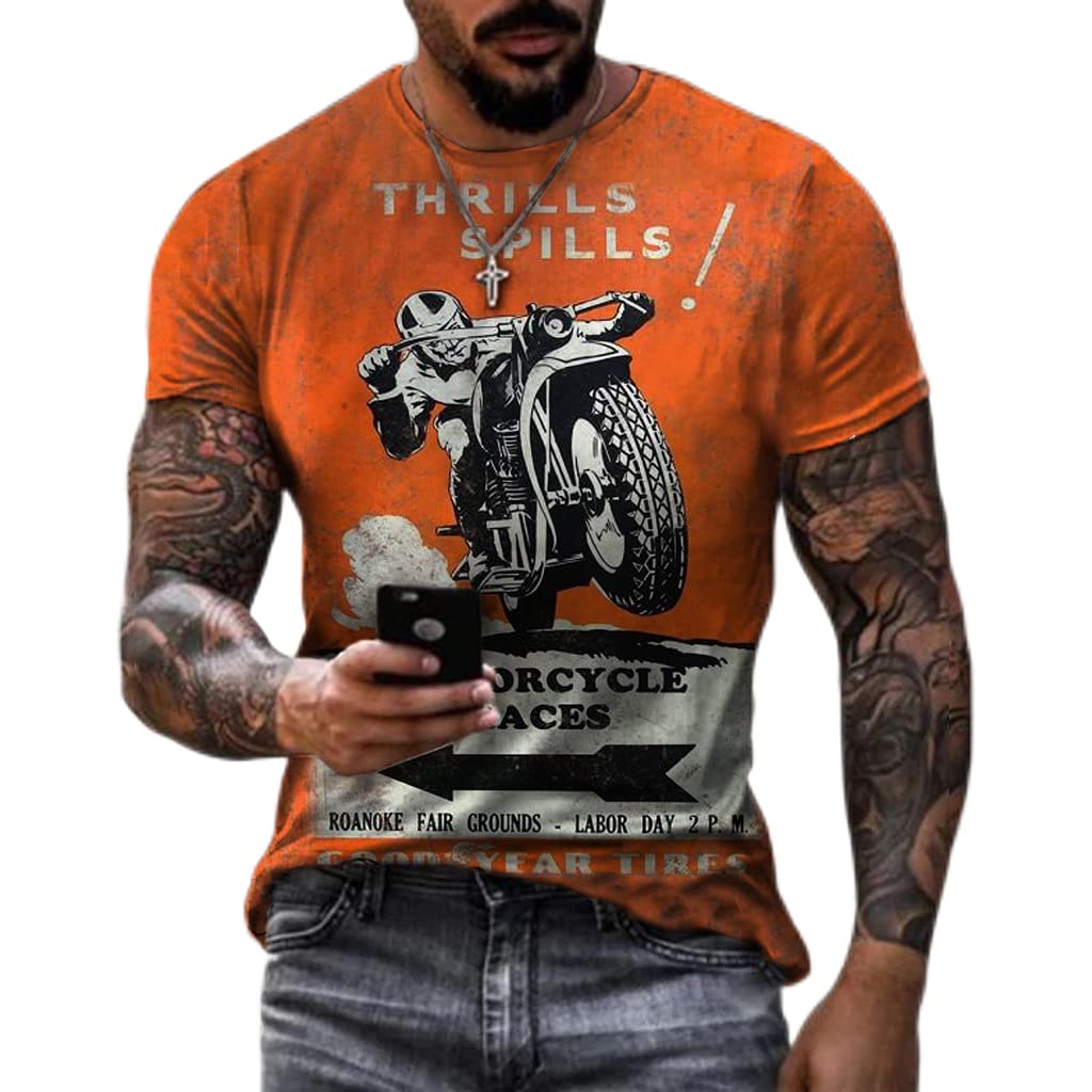 Vintage Biker Print Men's T-Shirt - Summer Casual Short Sleeve Crew Neck Cotton Tee for Motorcycle Riding, Outdoor Activities & Streetwear Fashion