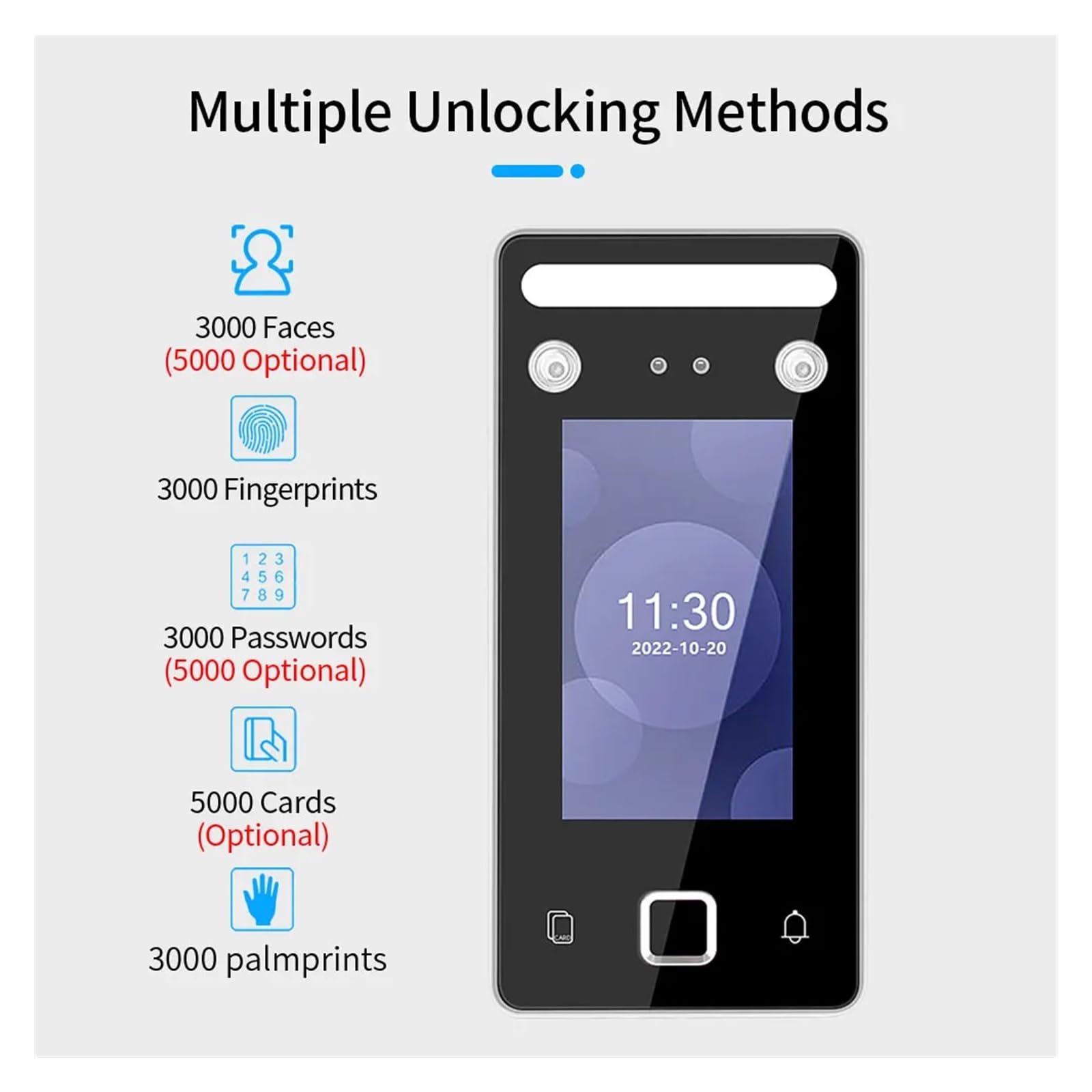 Biometric Access Control System - Metal IP Face Recognition & Fingerprint Keypad for Secure Gate Entry | TCP/IP & Card Reader | Ideal for Office, Warehouse & Time Attendance Management
