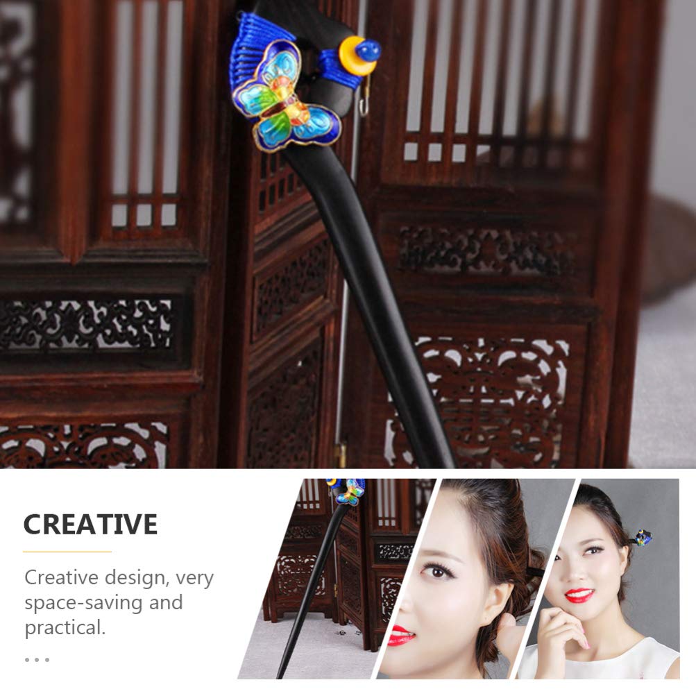Beaupretty Wooden Hair Pins with Butterfly Beads - Chinese Hair Clips, Long Hair Forks, U-Shaped Chopsticks for Kimono Yukata Hanfu - Elegant Hair Accessories for Weddings, Cosplay & Traditional Events