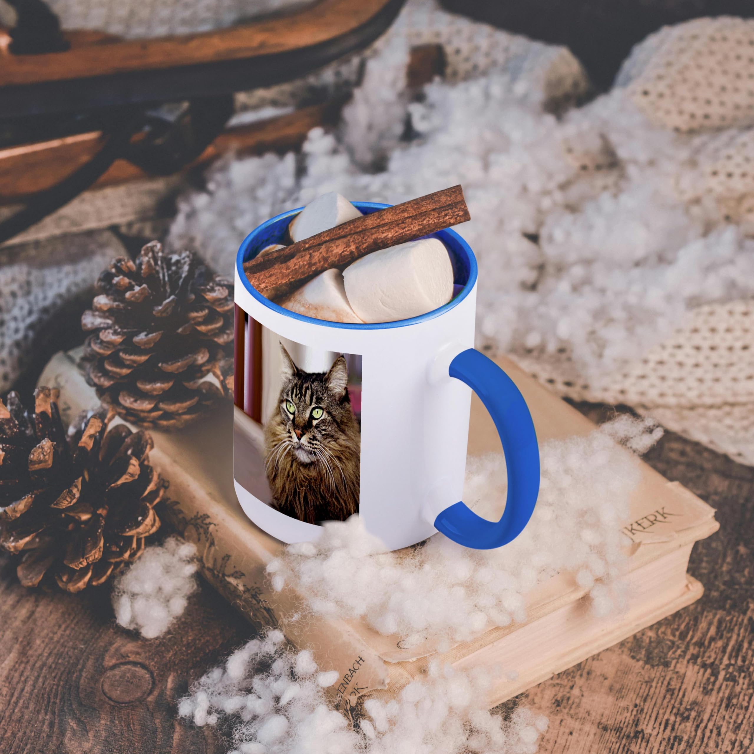 3D Rose Maine Coon Cat Ceramic Coffee Mug - 11 oz Blue and White Design - Perfect for Tea, Coffee & Hot Chocolate Lovers - Great Gift for Cat Lovers & Home Office Use