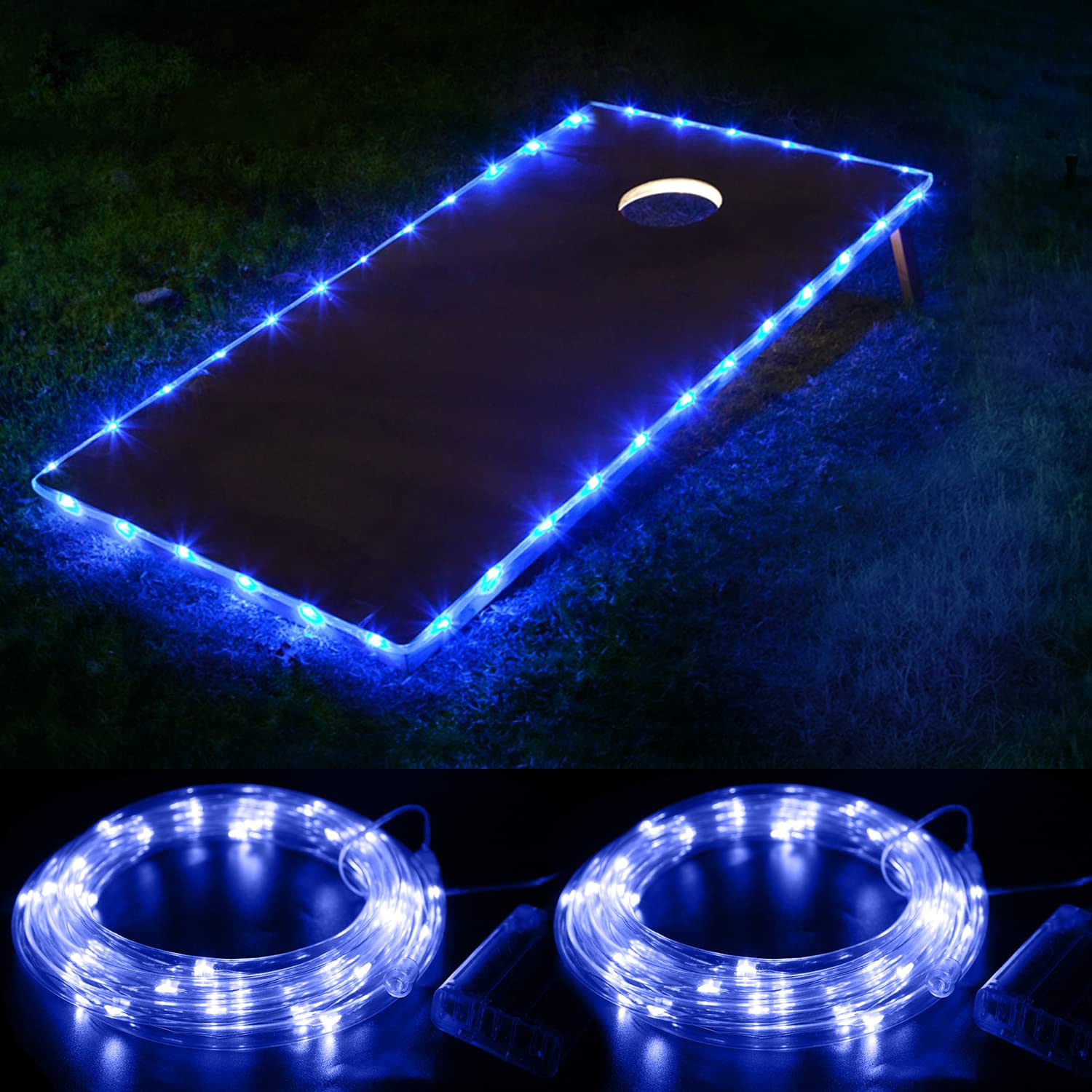 Blinngo LED Cornhole Ring Lights - Glow in The Dark Edge Lights for Standard 4ft x 2ft Cornhole Boards - Perfect for Backyard Parties, Tailgating & Outdoor Game Nights