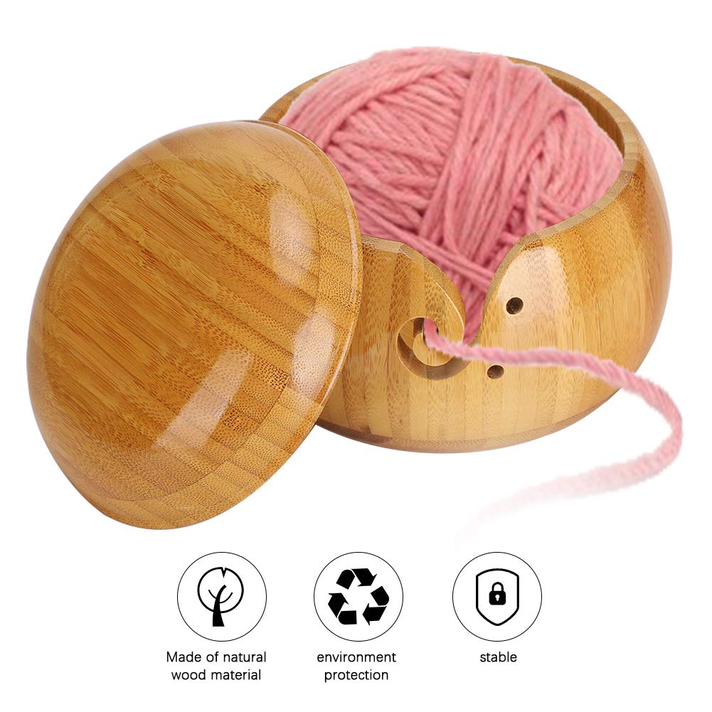 Wooden Yarn Storage Bowl with Removable Lid - Handmade Knitting & Crochet Accessories Kit - Perfect for Needlework, Crafting, and Home Decor Organization