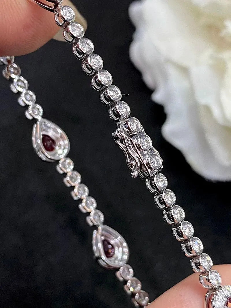 18K White Gold Bracelet with Real Natural Ruby & Diamonds | Fine Engagement Jewelry for Women | Elegant Gift for Anniversaries, Weddings & Special Occasions