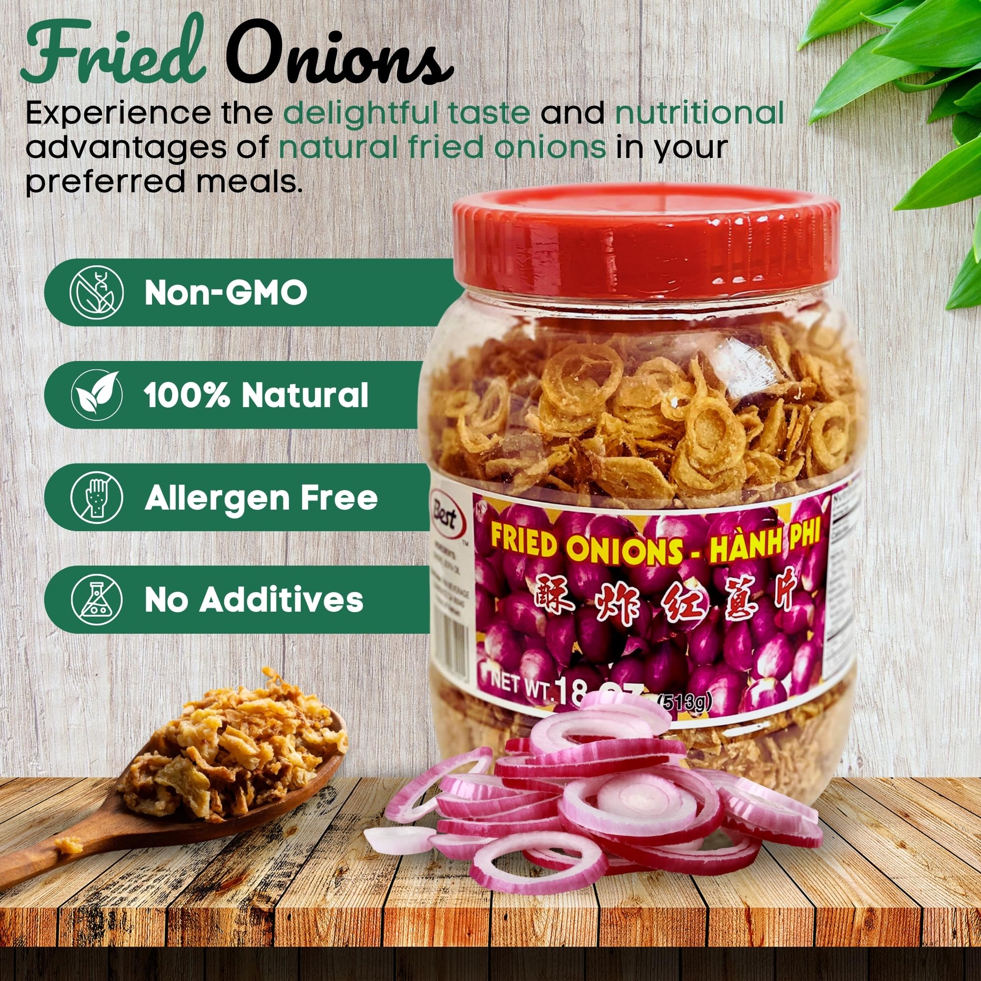 Best Crispy Fried Onions 18oz (513g) - Perfect Topping for Salads, Burgers, Casseroles & More | Gluten-Free & Vegan Friendly
