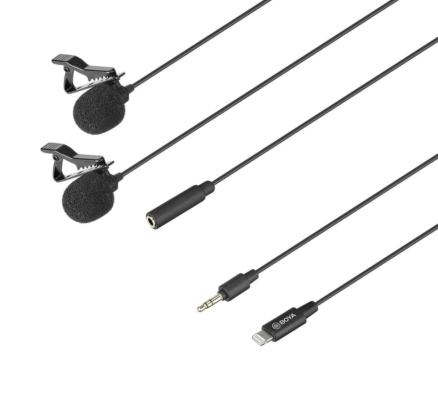 Boya BY-M2D Digital Dual Lavalier Microphones for iPhone iPad - Professional Clip-on Omnidirectional Condenser Mic with 3.5mm TRS Cable - Perfect for Vlogging, Interviews, YouTube Videos & Live Streaming (Black)