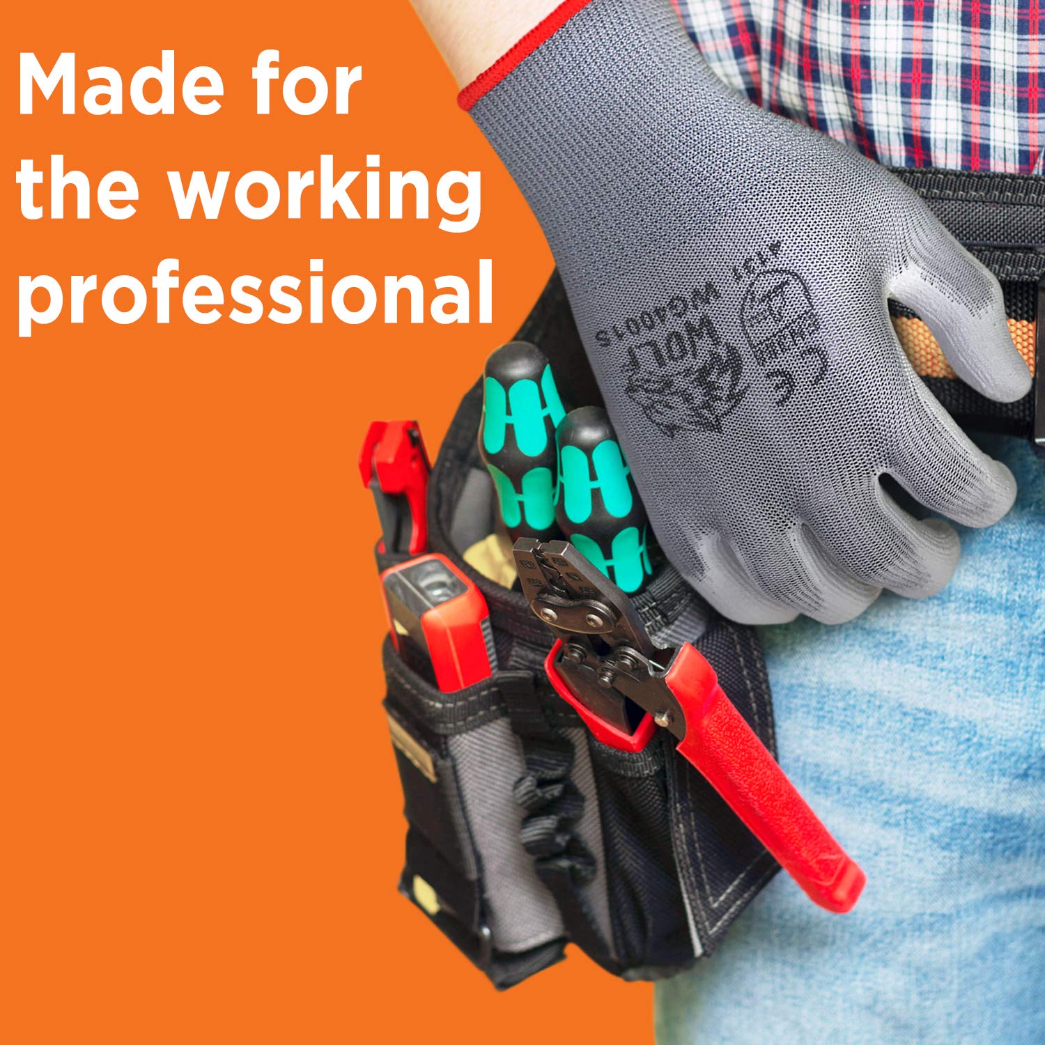 Durable WOLF Polyurethane Palm Coated Nylon Work Gloves - Heavy Duty for Construction, Mechanics, Warehouse & Yard Work - Perfect for Gardening, Landscaping & DIY Projects