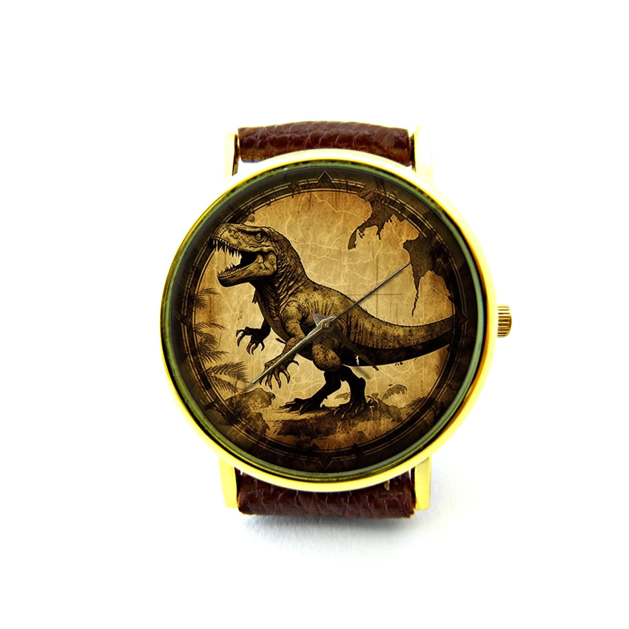 Vintage Dinosaur Leather Watch - T-Rex Design Unisex Wristwatch for Men & Women | Dinosaur Jewelry Gift | Perfect for Jurassic Theme Parties, Cosplay & Dinosaur Lovers P433