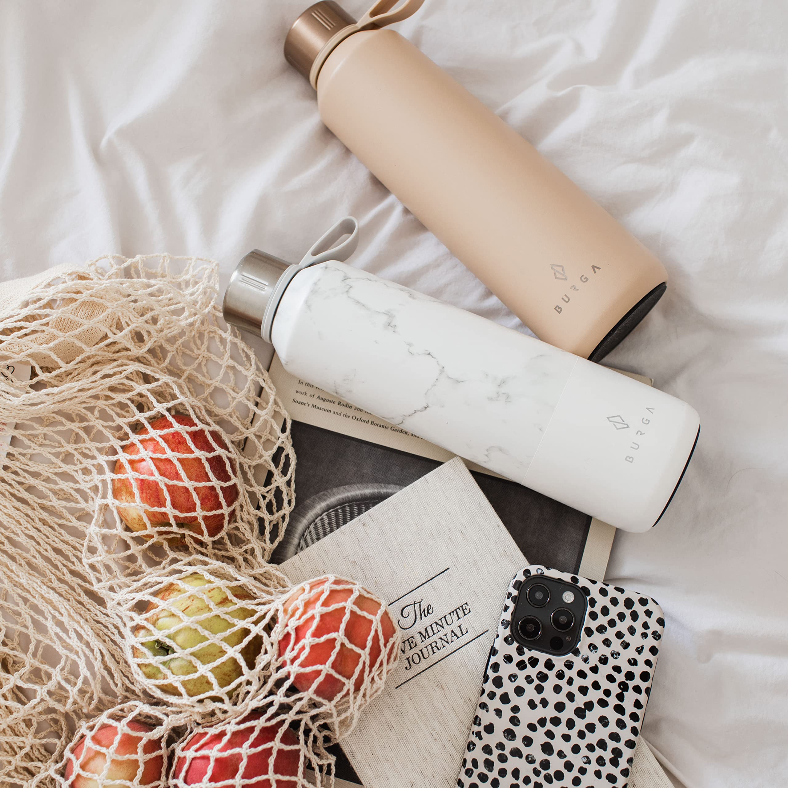 BURGA 17oz Insulated Stainless Steel Water Bottle - Keeps Drinks Hot or Cold for 24 Hours - Leakproof & Anti-Slip Design - Eco-Friendly Reusable Water Bottle for Gym, Hiking, Office & Travel (Nude)