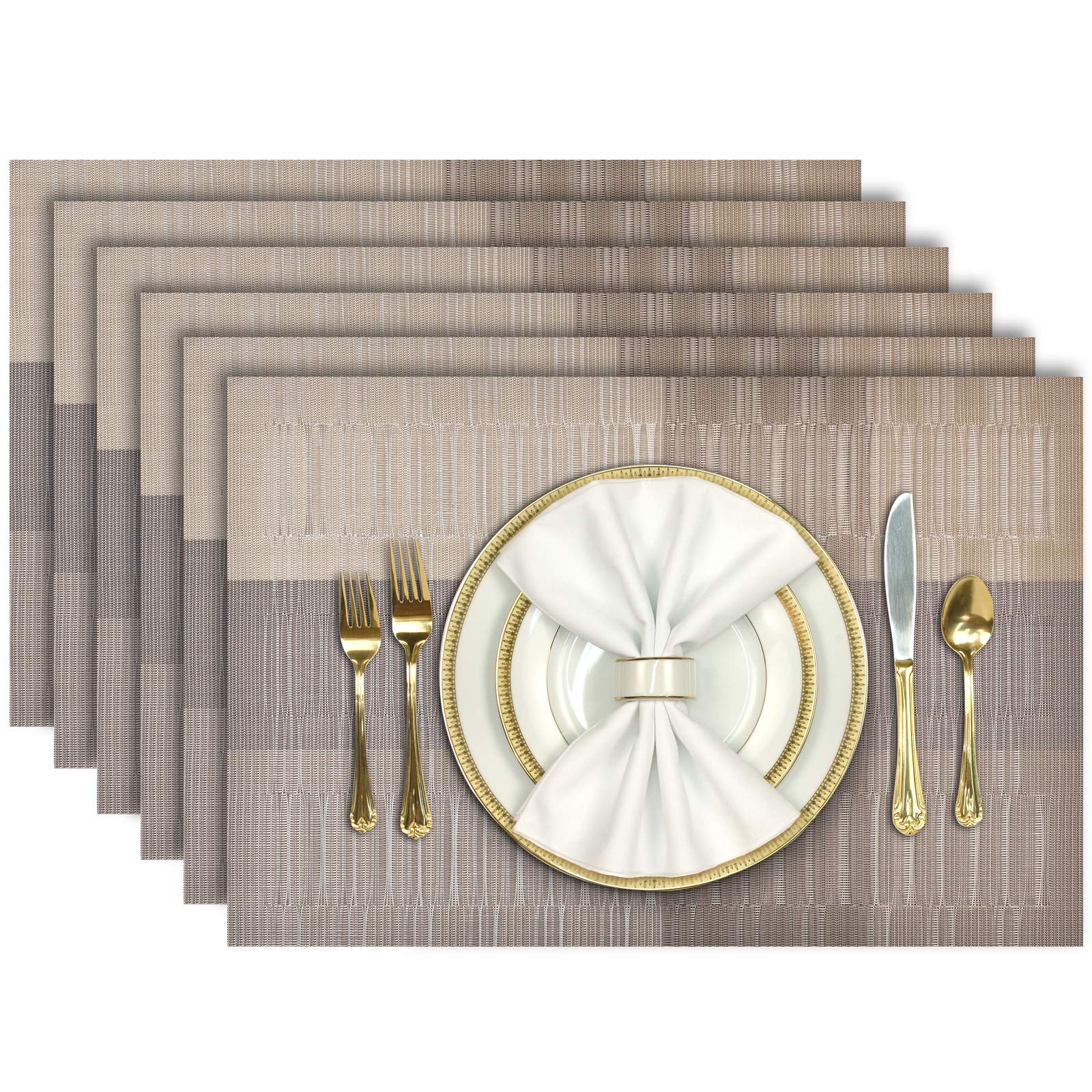 Aofmee Heat Resistant PVC Placemats Set of 6 - Non-Slip, Stain Resistant & Washable Vinyl Table Mats for Dining & Kitchen - Perfect for Everyday Meals, Dinner Parties & Holiday Gatherings