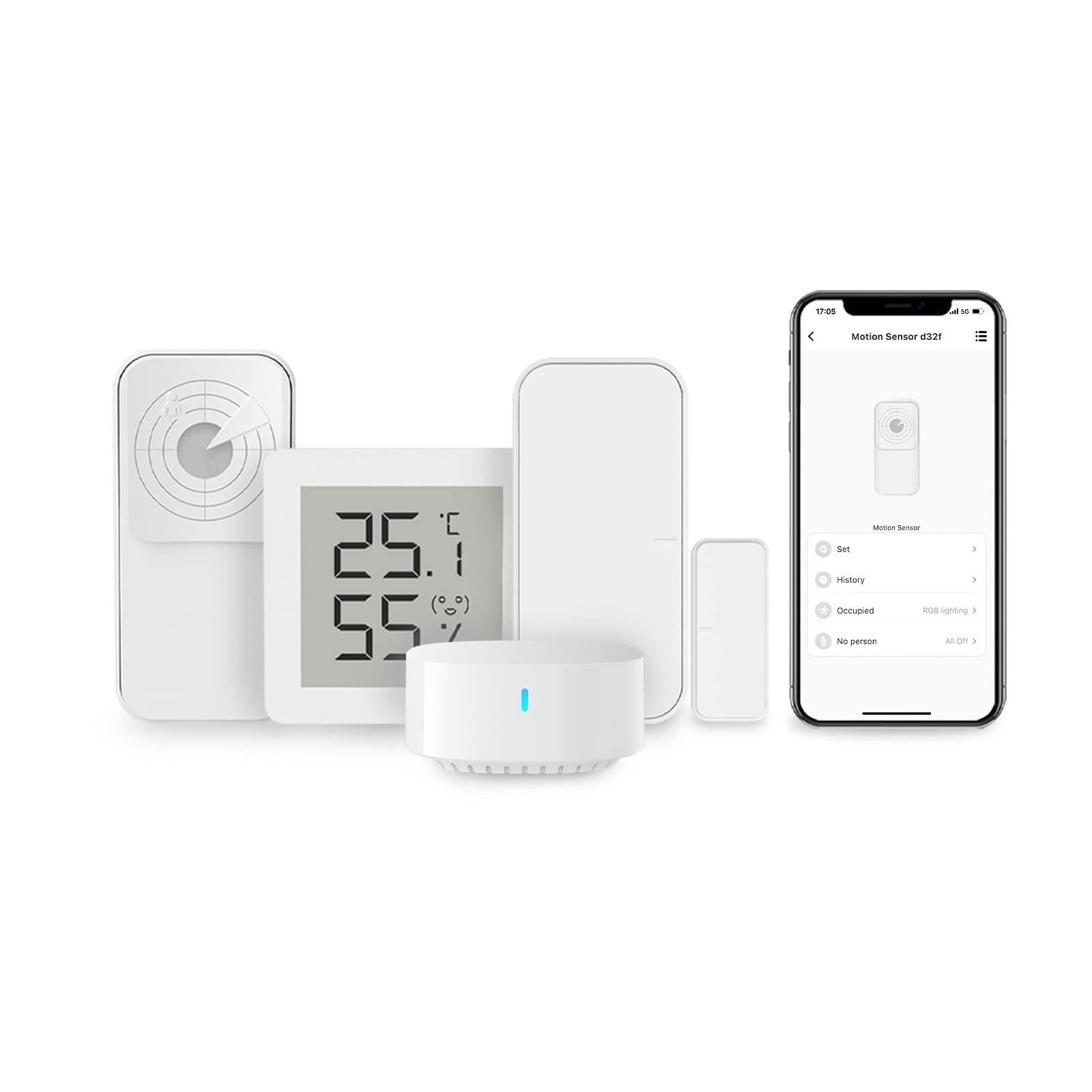 Broadlink Smart Home FastCon Sensor Kit - Radar Motion Sensor, Door Sensor, Temperature & Humidity Sensor with Mini Hub | Alexa Compatible | Smart Home Automation for Security, Comfort & Energy Efficiency