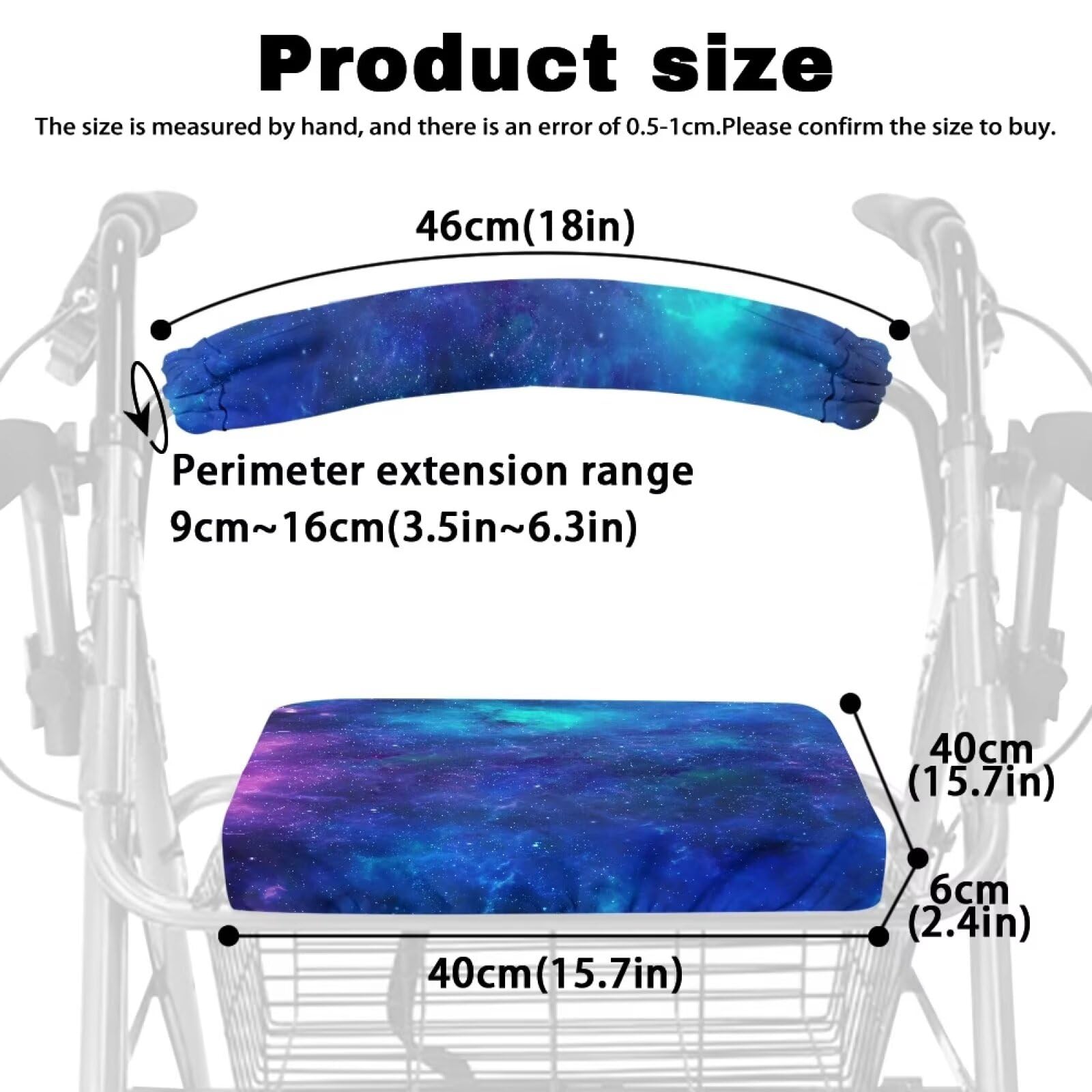 Stretchy Universal Rollator Walker Seat & Backrest Covers - Galaxy Print Protective Covers for Seniors & Adults - Unisex Mobility Aid Accessories for Indoor/Outdoor Use
