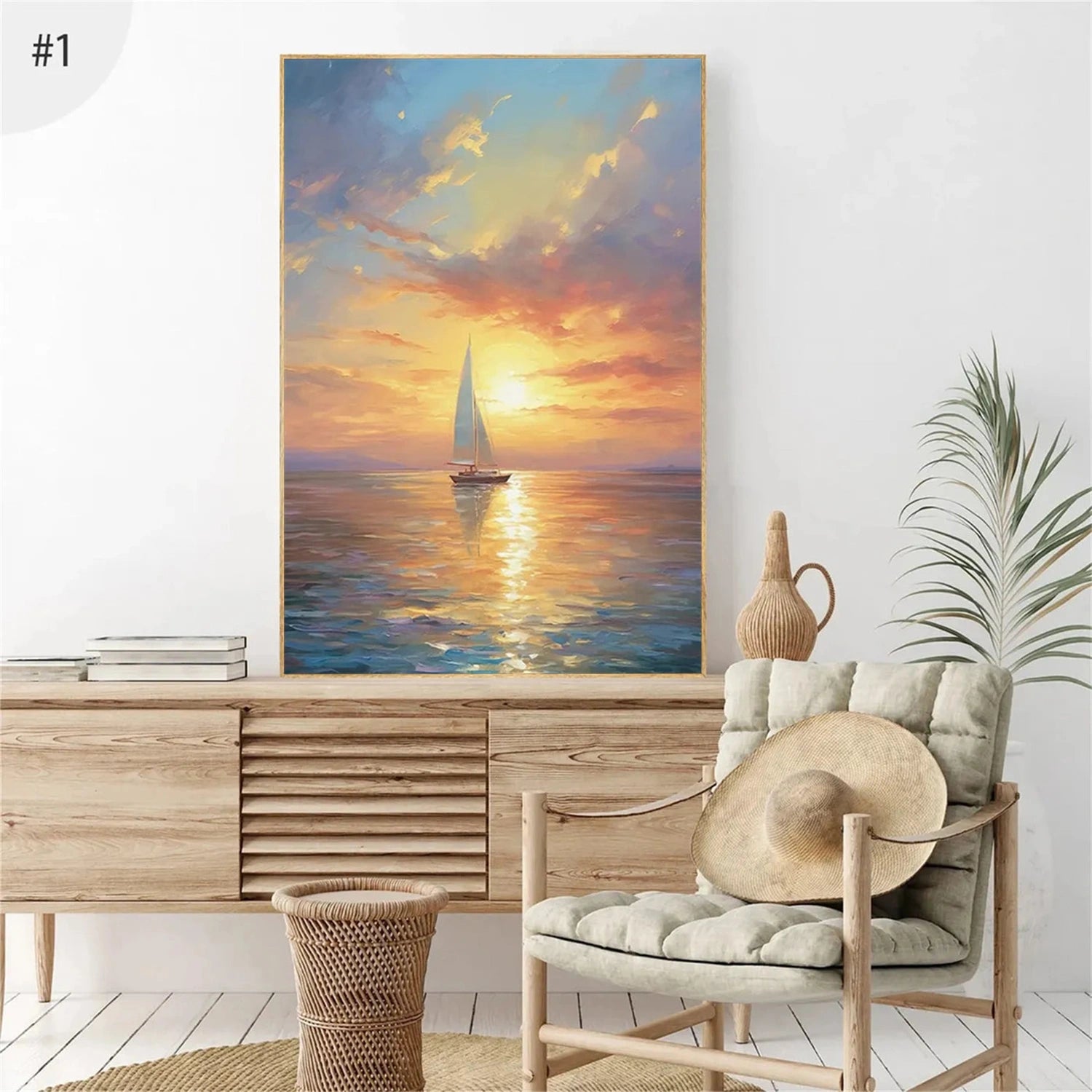 Ocean and Sky Painting Set of 3 - Coastal Wall Art Decor for Living Room, Bedroom, Office - Modern Seascape Canvas Prints (OS 215)