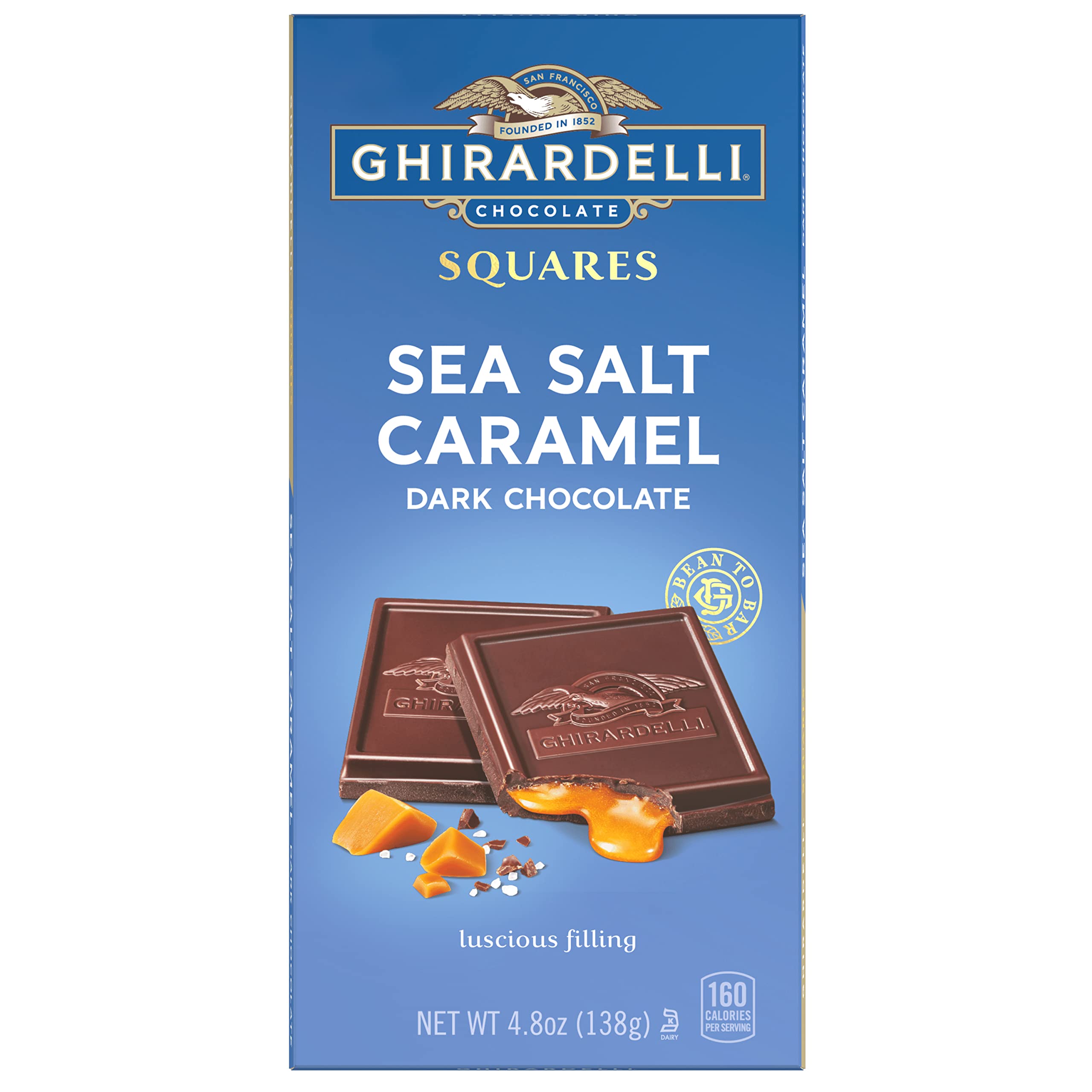 GHIRARDELLI Sea Salt Caramel Dark Chocolate Squares Bar - 4.8 Oz (10 Bars Pack) | Premium Gourmet Chocolate for Gifts, Desserts & Snacking