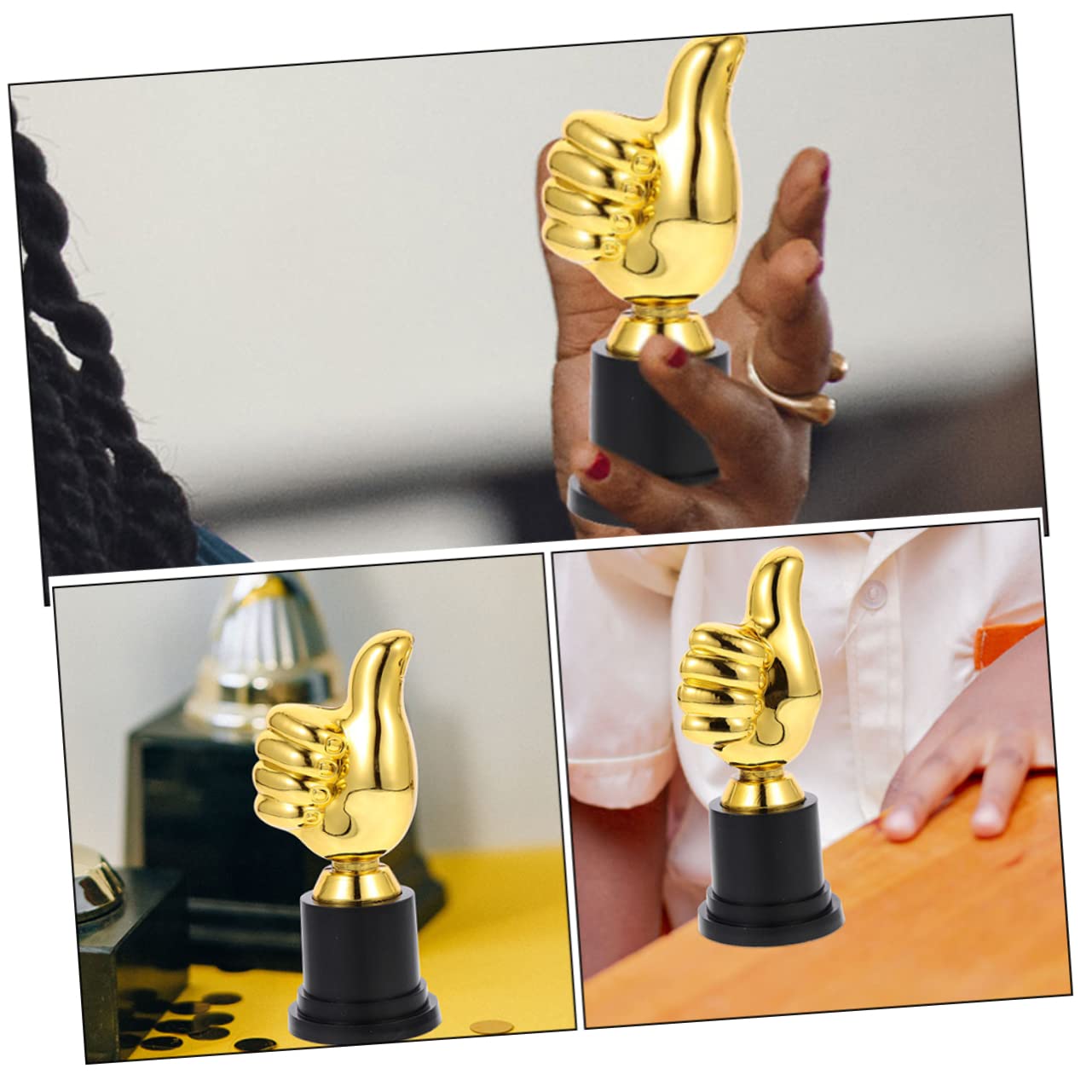 FOYTOKI 4 Pack Golden Thumbs Up Trophy Toys - Kids Reward Prize, Mini Plastic Awards for Classroom, Party Favors & Motivational Gifts for Children
