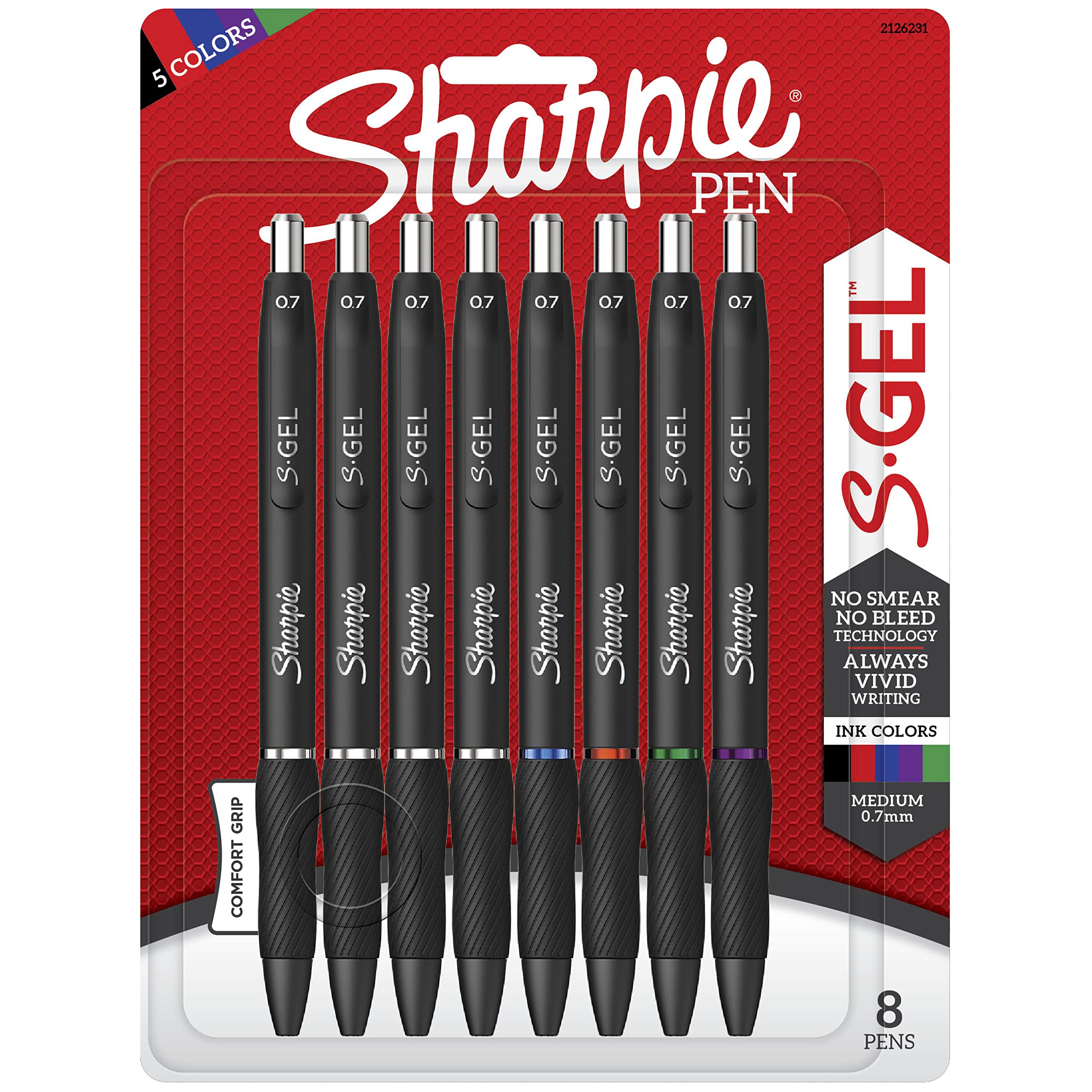 Sharpie S-Gel Pens - 8 Pack Medium Point (0.7mm) Gel Ink Pens in Assorted Colors - Smooth Writing for Office, School, Note Taking & Art Projects