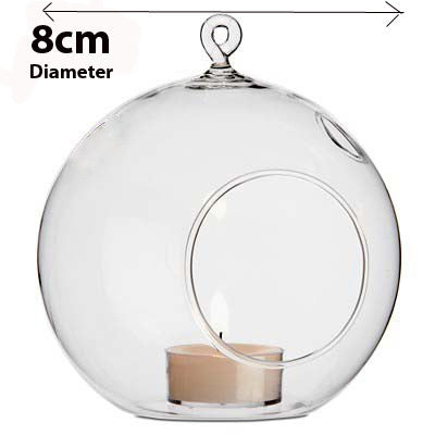 10 Pack Clear Glass Hanging Tealight Candle Holders - 8cm Diameter Wedding Decor, Terrarium, Succulent Plant Display, Mini Garden Craft Gift for Home, Party & Outdoor Decorations