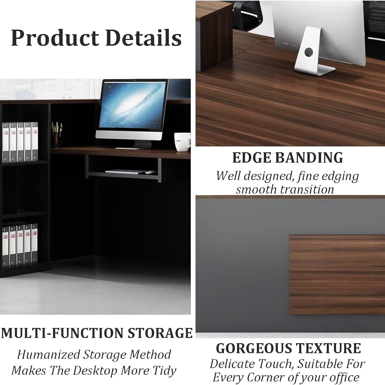 L-Shaped Reception Desk with Lockable Drawers & Keyboard Tray - 63