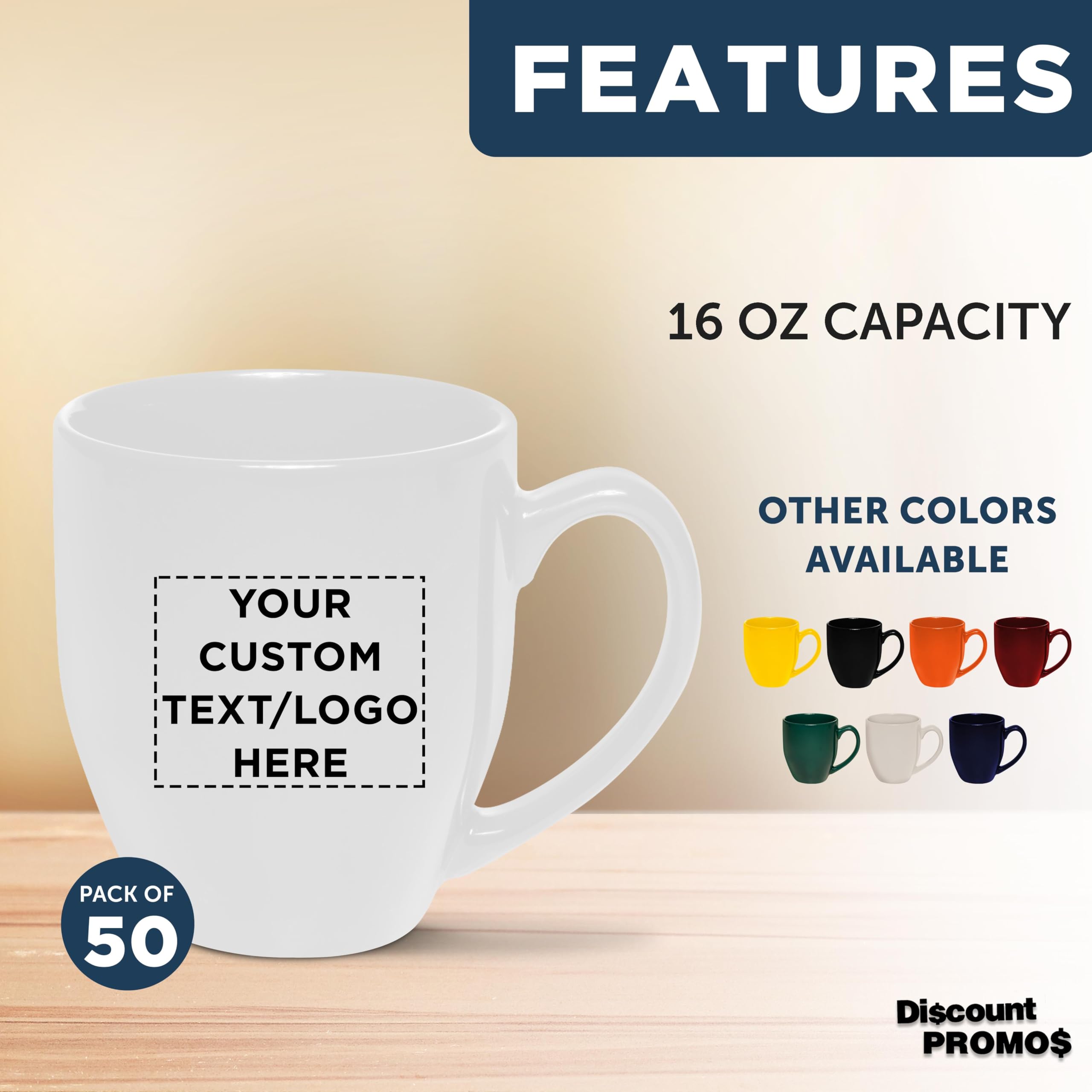 Custom Large 16 oz Coffee Cups - Bulk Pack of 50 White Disposable Cups - Personalized for Coffee, Tea, Espresso, Cappuccino & Hot Cocoa - Perfect for Cafes, Offices, Events & Catering