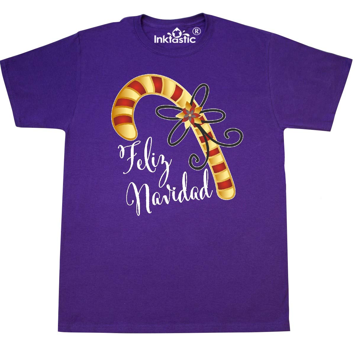 Inktastic Feliz Navidad Red and Gold Candy Cane Christmas T-Shirt - Perfect for Holiday Parties & Festive Family Gatherings