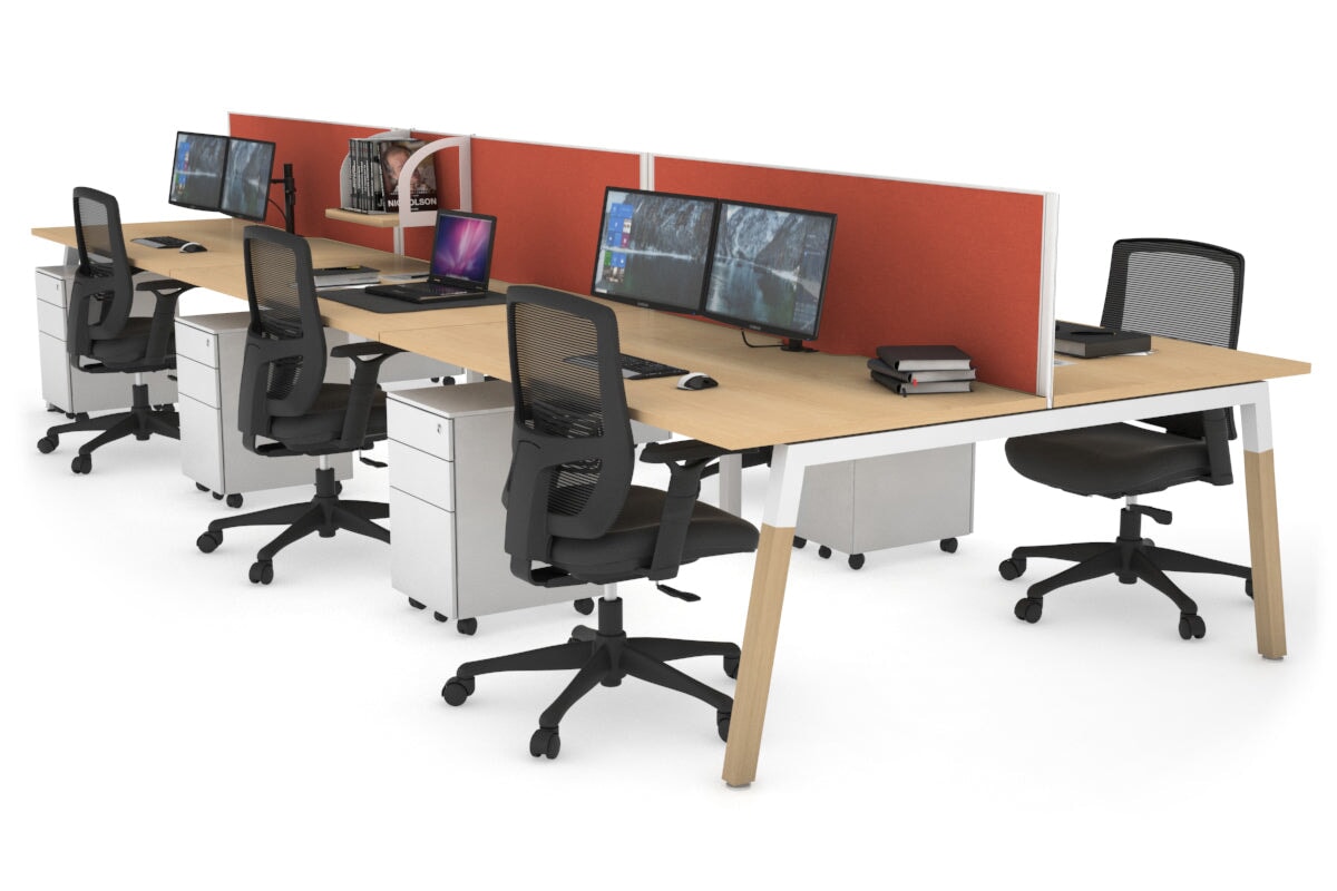 6-Person Office Workstation with Quadro A Legs & Wood Cross Beam - 1200L x 800W Cable Management Desk for Collaborative Workspaces