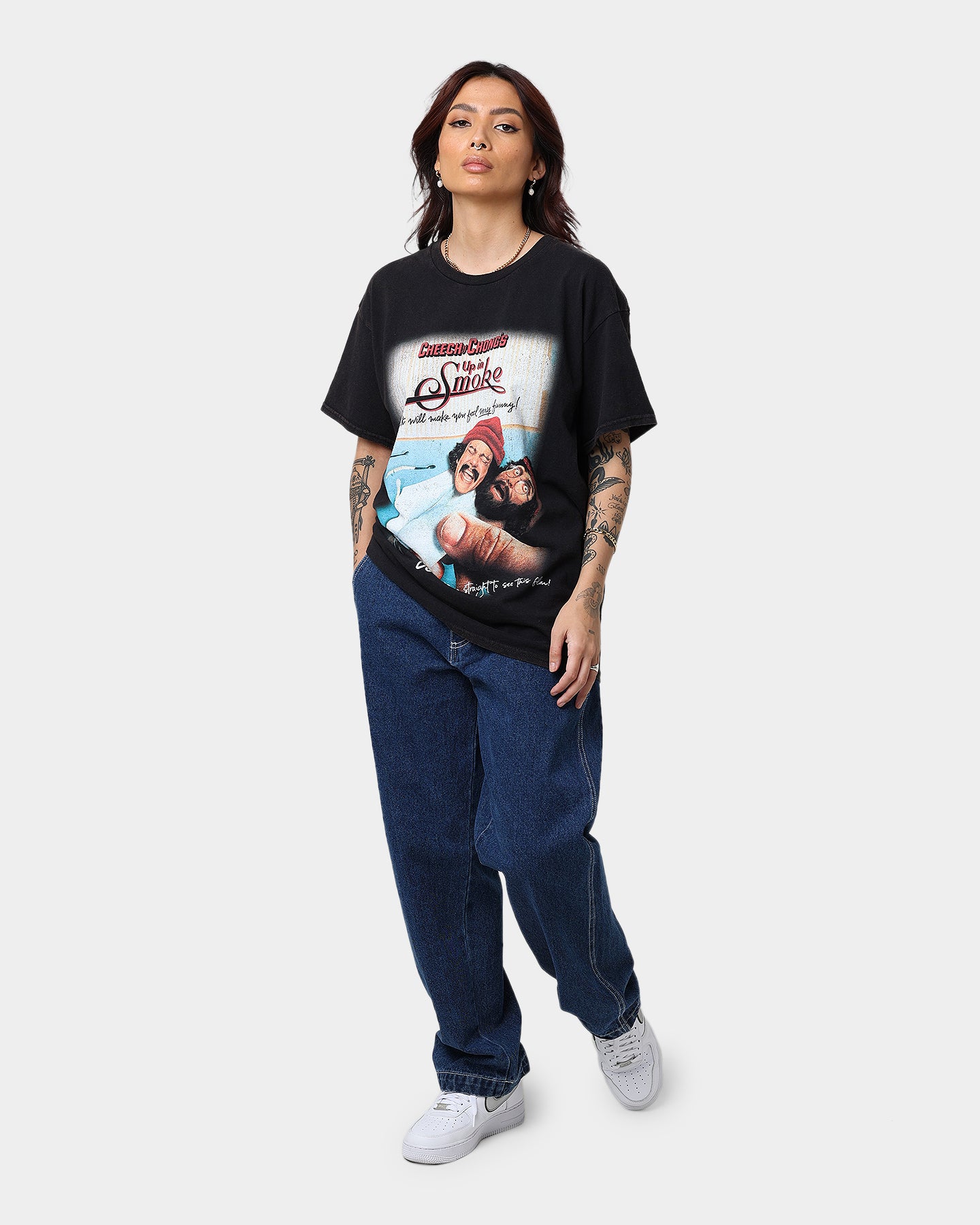 Vintage Cheech & Chong 420 Movie Poster T-Shirt - Washed Black Retro Graphic Tee for Stoner Comedy Fans & 420 Celebrations