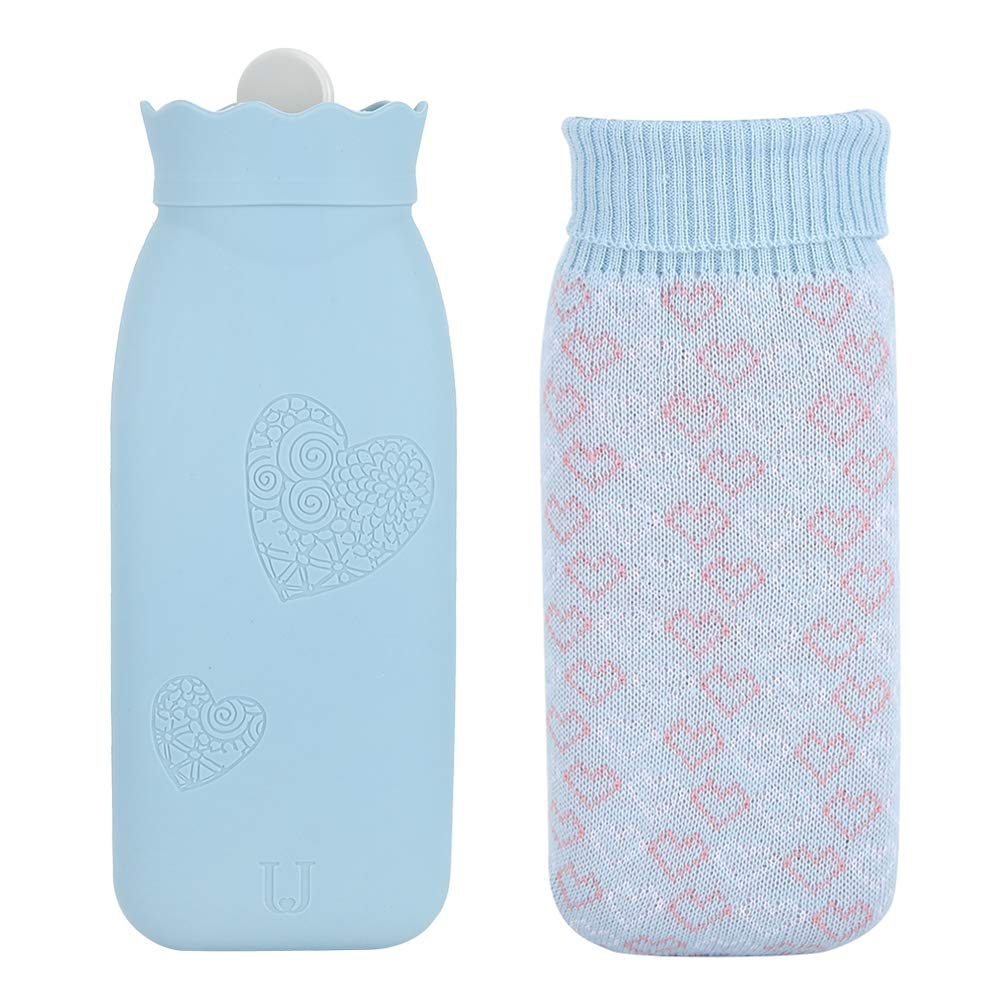 03 Hot Water Bottle with Knitted Cover - Large Capacity, Wide Mouth Design for Home & Office Use - Perfect for Warmth & Comfort in Winter (Blue)