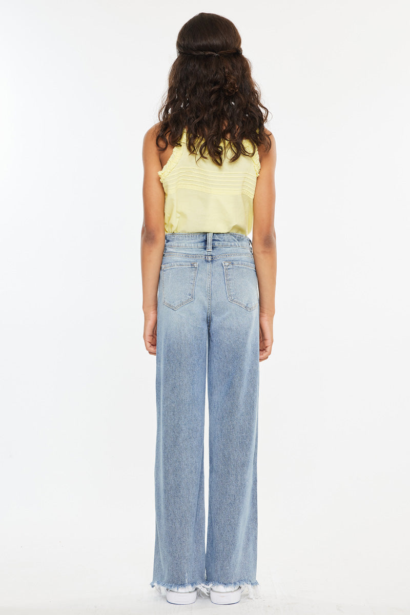 Bee High Rise Slim Wide Leg Jeans for Kids - Trendy & Comfortable Stretch Denim Pants for School, Play & Everyday Wear