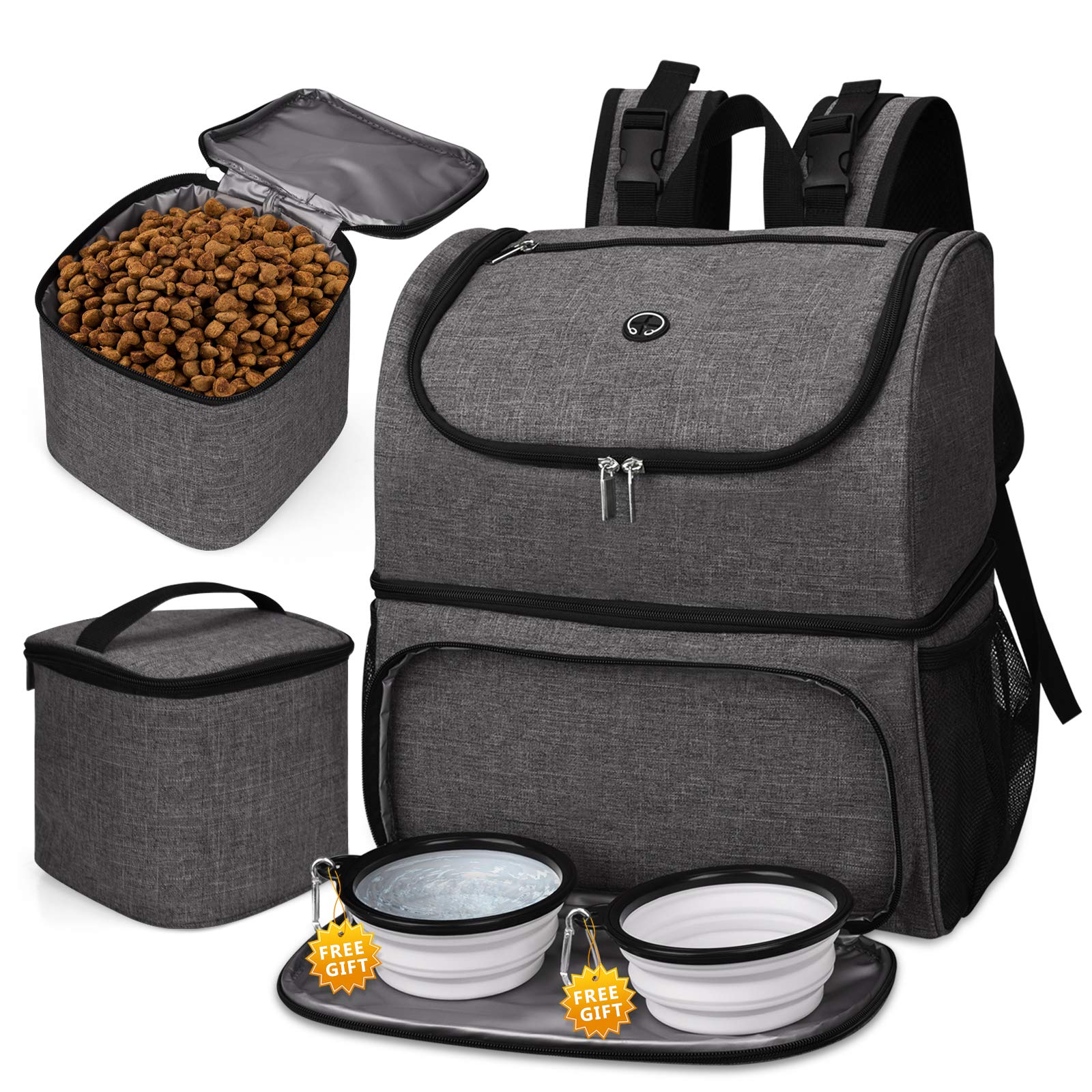 BAGLHER Pet Travel Backpack with Bowls - Grey for Dog & Cat Outings