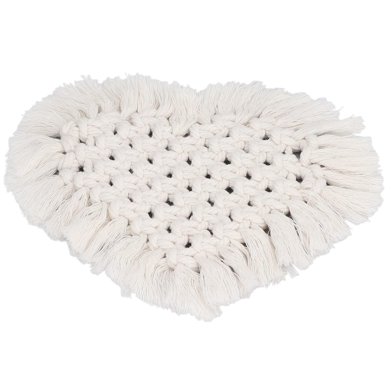 Wnvivi Handwoven Boho Tassel Placemats Set - Heart Shaped Cotton Rope Coasters for Rustic Farmhouse Table Decor | Perfect for Dinner Parties, Wedding Centerpieces & Boho Home Styling