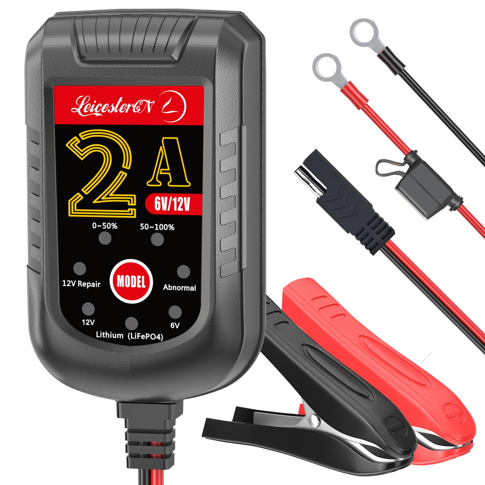 LST 2A Smart Battery Charger & Maintainer - 6V/12V Automatic Trickle Charger for Car, Motorcycle, Lawn Mower, Tractor - Compatible with SLA, AGM, Gel & Lead Acid Batteries - Perfect for Winter Storage & Long-Term Vehicle Maintenance