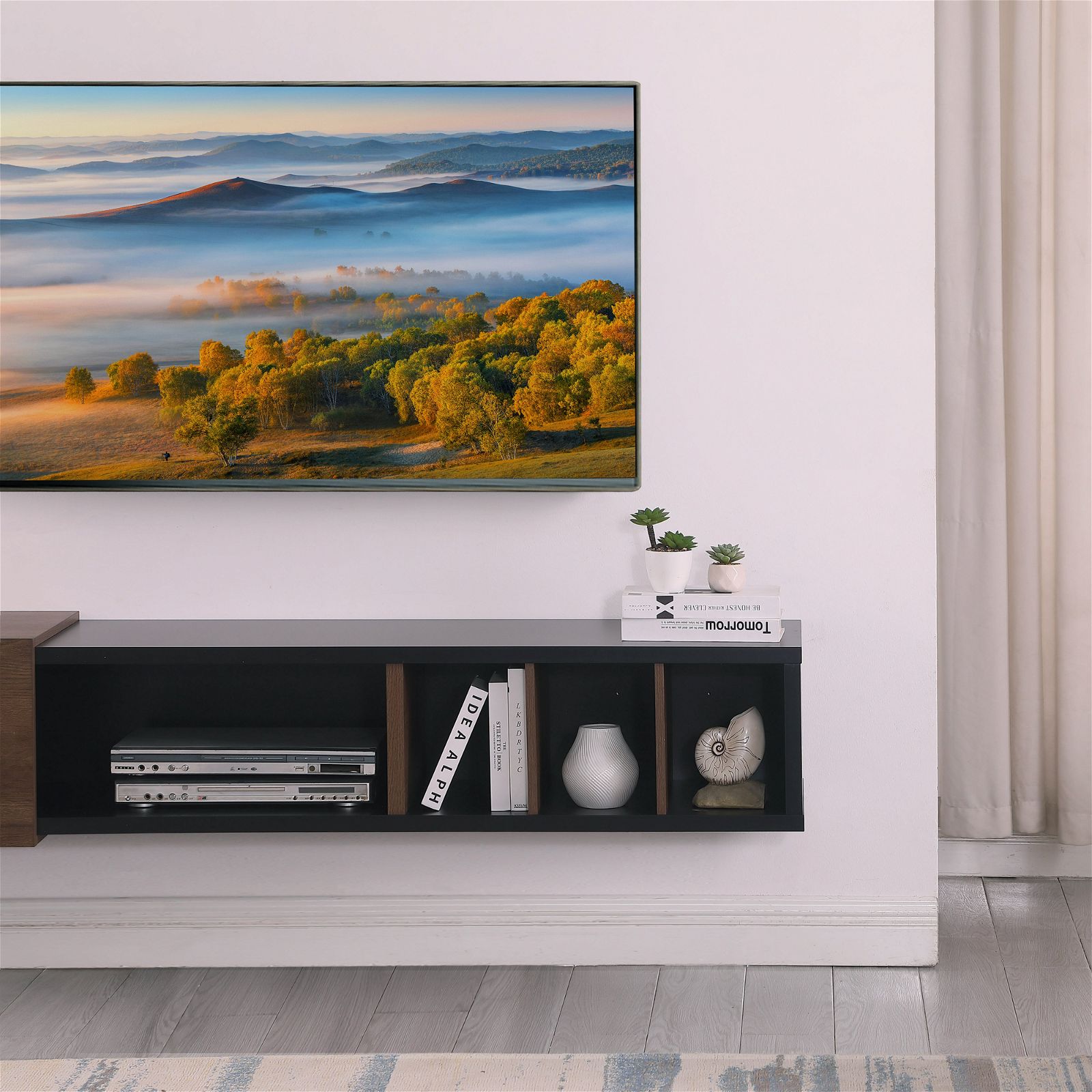 Tauris™ Dronus 1800 Floating TV Stand - Wall Mounted Entertainment Center with Hovering Design in Black - Perfect for Living Room, Bedroom & Home Theater Setup