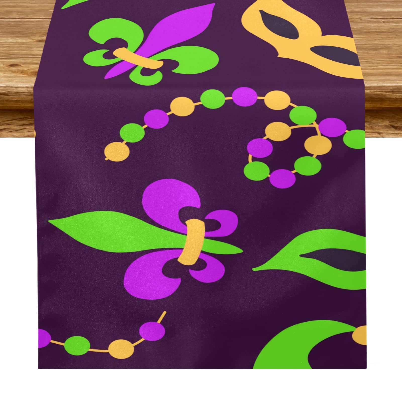 Emelivor 108-inch Mardi Gras Hats & Lilies Table Runner - Elegant Dining Table Decor for Christmas, Fall, Farmhouse Kitchen | Perfect for Holiday Parties, Buffets & Dining Room Centerpieces
