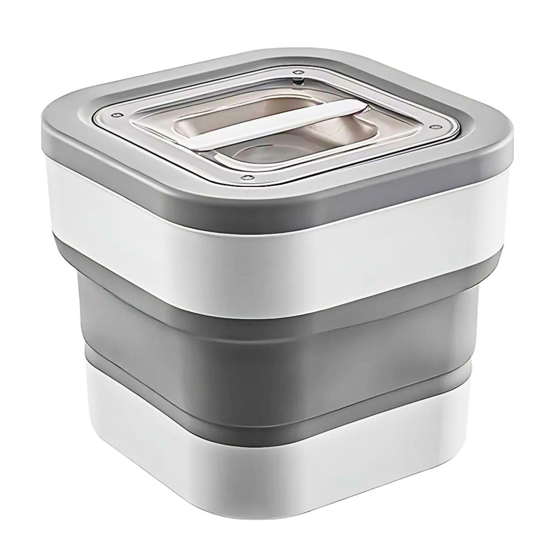 20 lbs Collapsible Rice Storage Container - Airtight Pet Food & Grain Storage Bucket for Kitchen, Cereal, Flour, Sugar - Space-Saving Portable Dry Food Organizer for Home & Camping Use