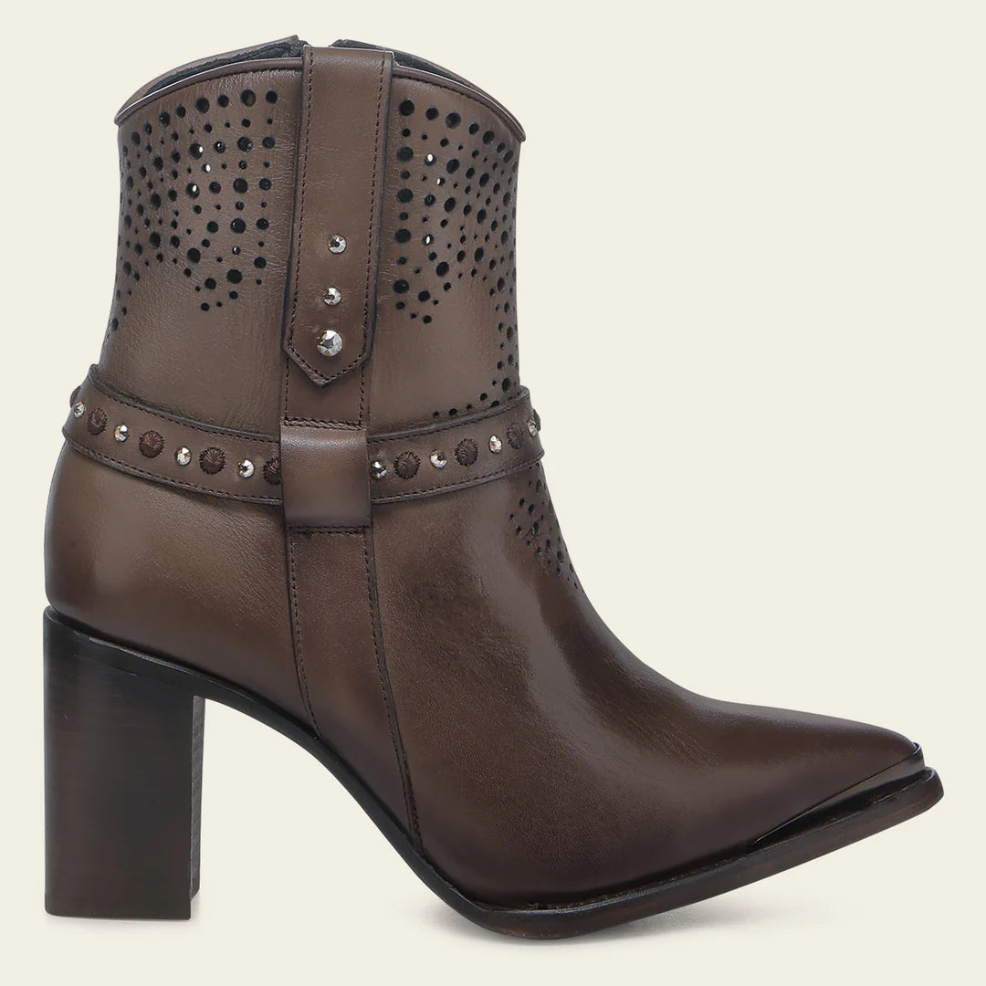 4I18RS Women's Brown Western Cowgirl Ankle Boots - Genuine Cowhide Leather for Comfort & Style - Perfect for Rodeo, Country Dancing & Casual Wear
