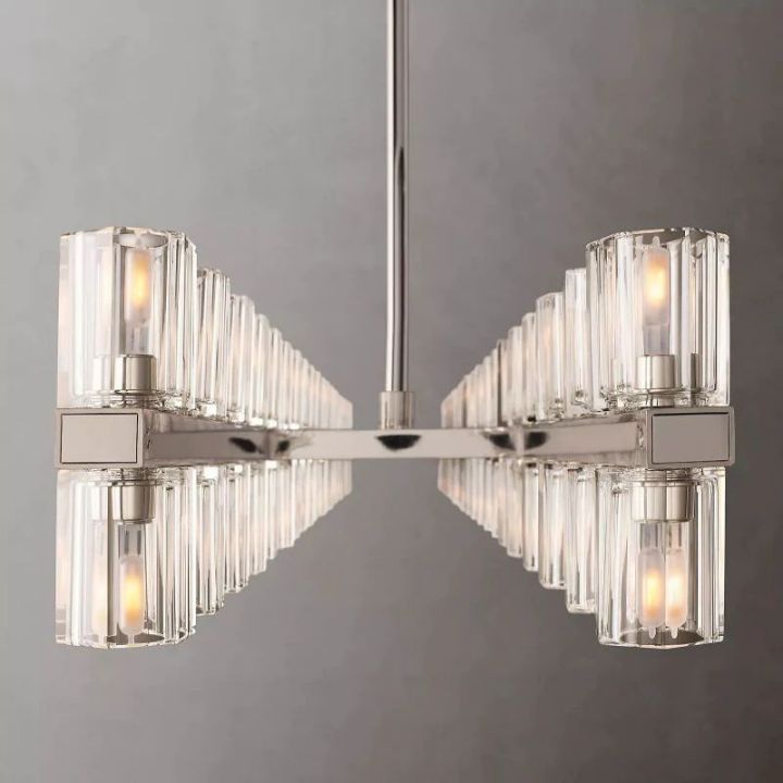 Elegant Aurora Wine Glass Rectangular Chandelier - 72 LED Lights for Dining Room, Kitchen Island & Bar Decor | Modern Crystal Pendant Lighting Fixture